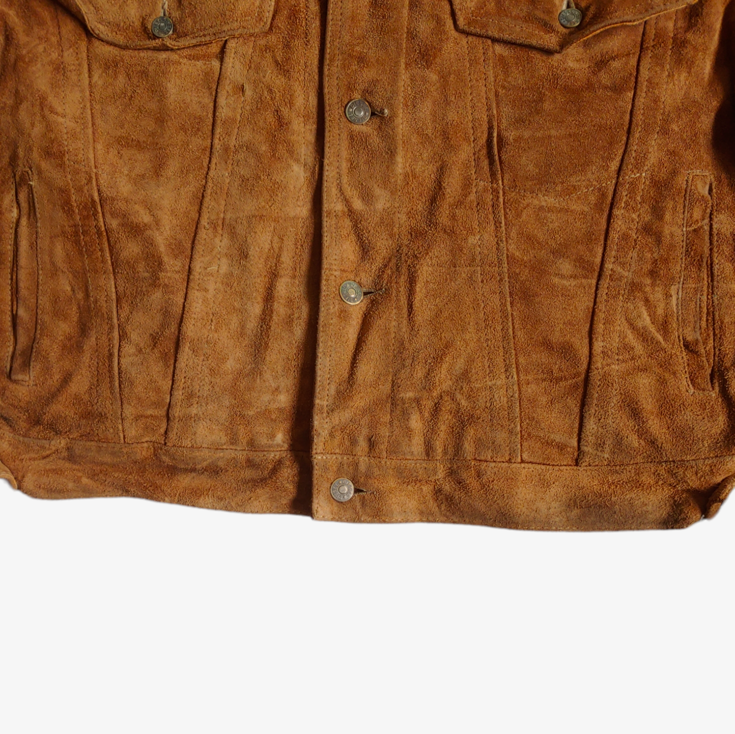 Vintage 1980s By Diesel Brown Suede Leather Trucker Jacket Button - Casspios Dream