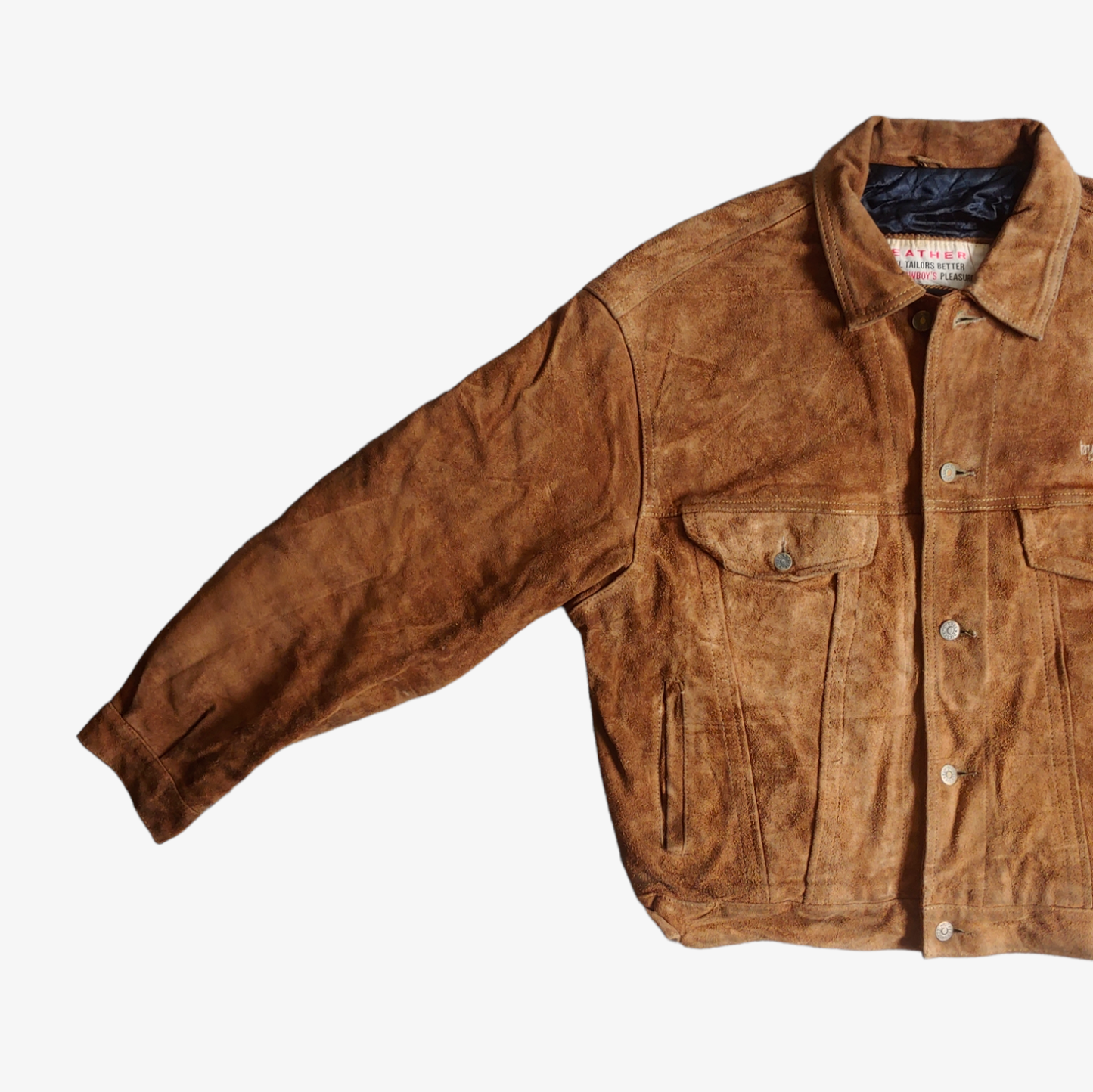 Vintage 1980s By Diesel Brown Suede Leather Trucker Jacket Sleeve - Casspios Dream