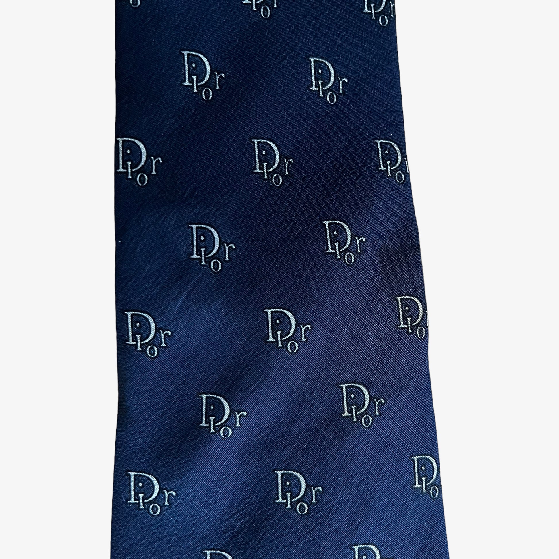 Vintage 1980s Christian Dior Monsieur Spell Out Navy Silk Tie Mark - Casspios Dream