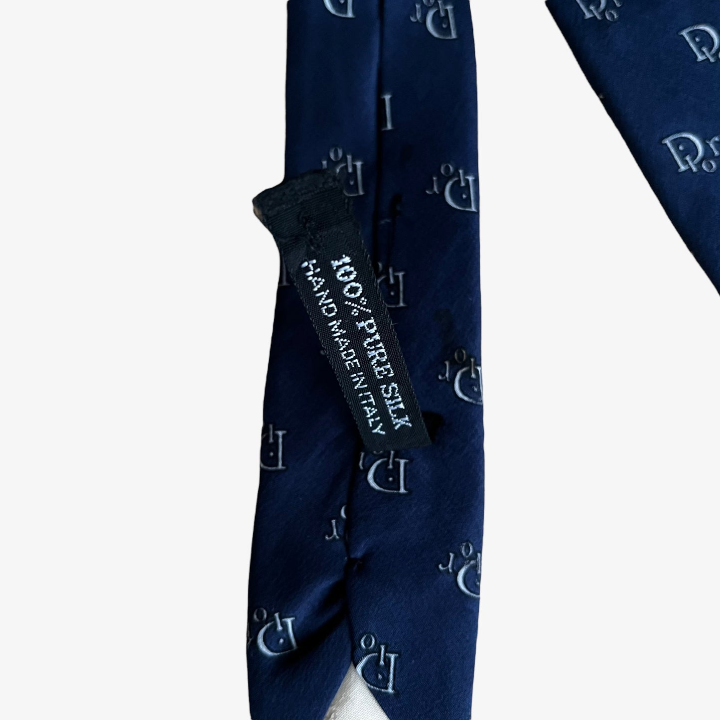 Vintage 1980s Christian Dior Monsieur Spell Out Navy Silk Tie Material - Casspios Dream