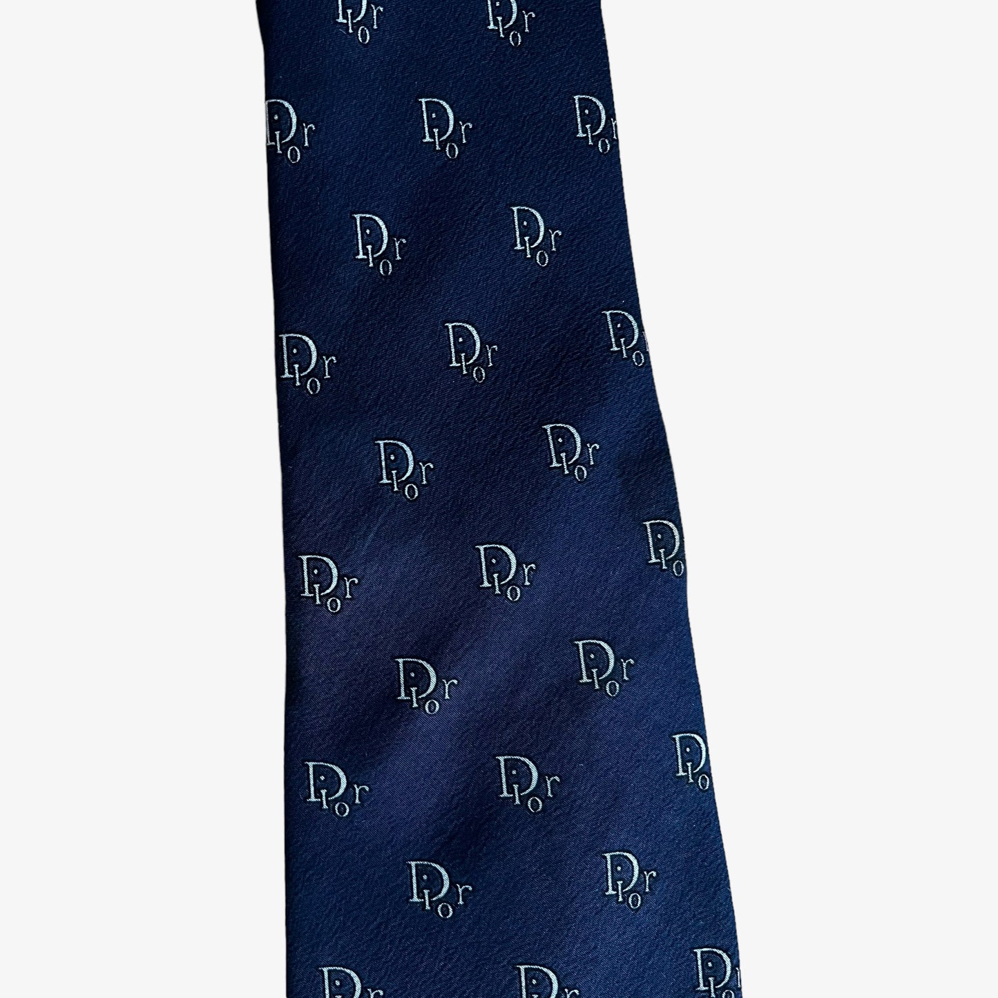 Vintage 1980s Christian Dior Monsieur Spell Out Navy Silk Tie Wear - Casspios Dream