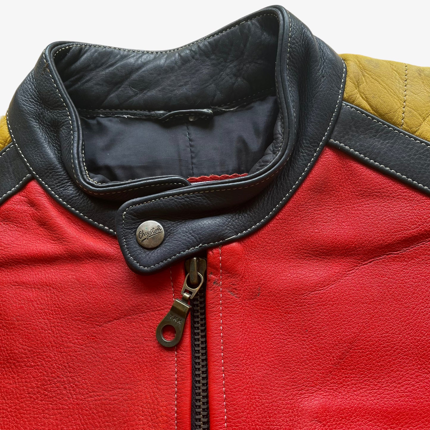 Vintage 1980s Chyston Red Leather Racing Jacket Collar - Casspios Dream