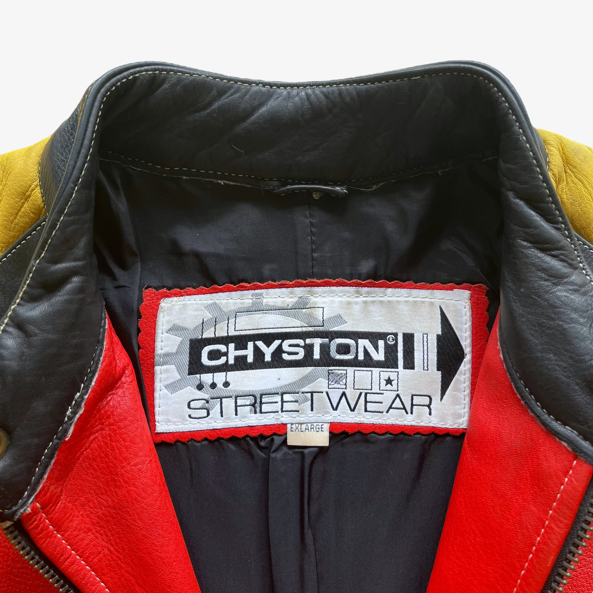 Vintage 1980s Chyston Red Leather Racing Jacket Label - Casspios Dream