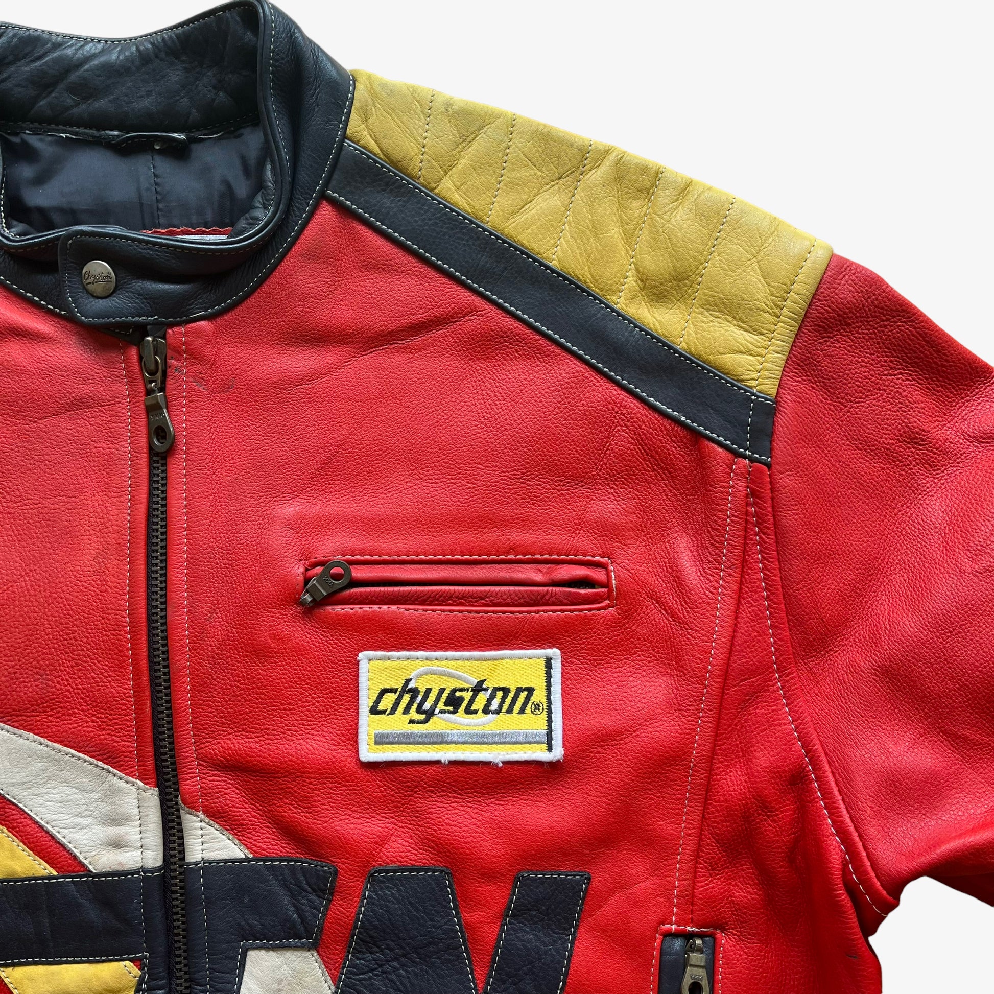 Vintage 1980s Chyston Red Leather Racing Jacket Patch - Casspios Dream