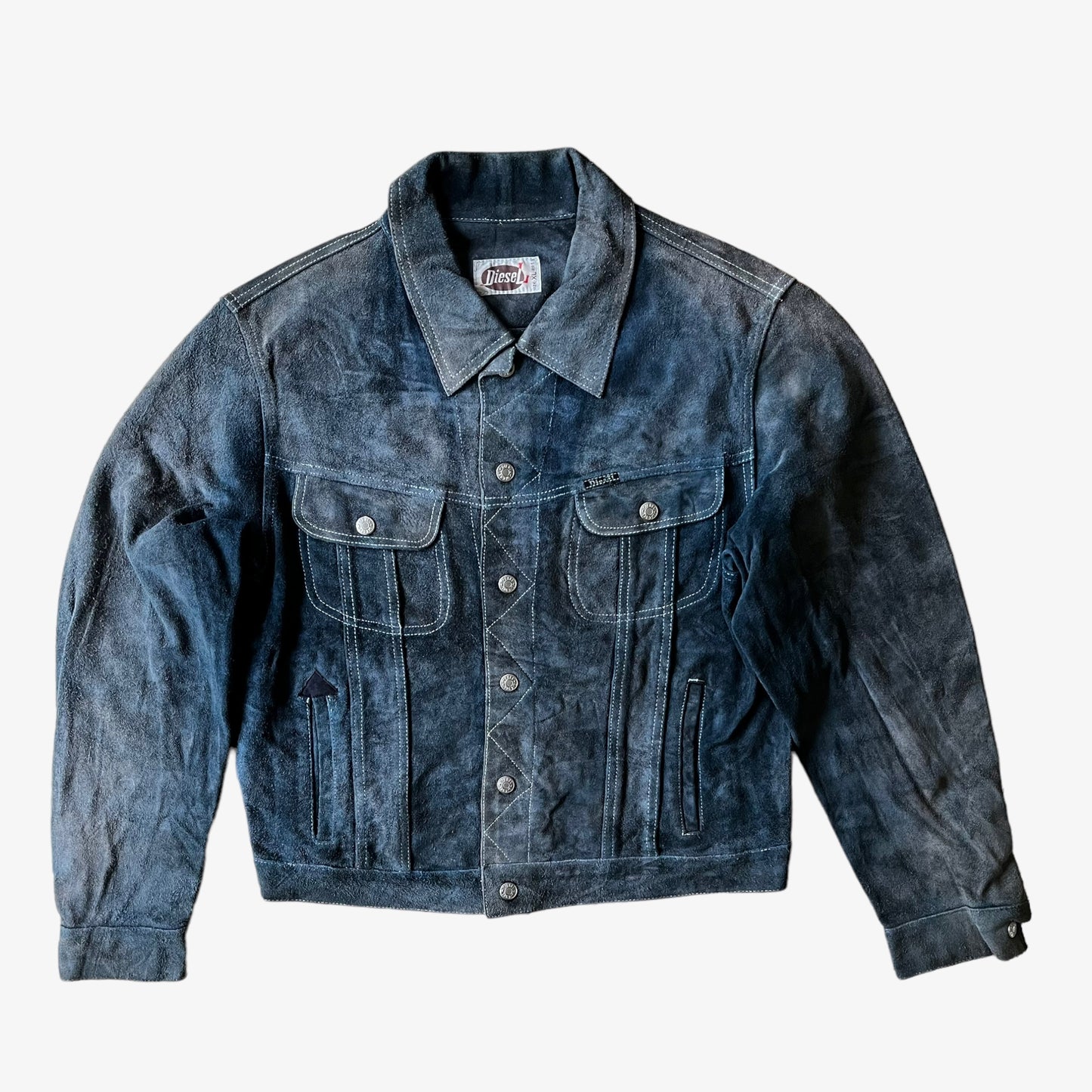 Vintage 1980s Diesel Blue Navy Leather Suede Jacket - Casspios Dream