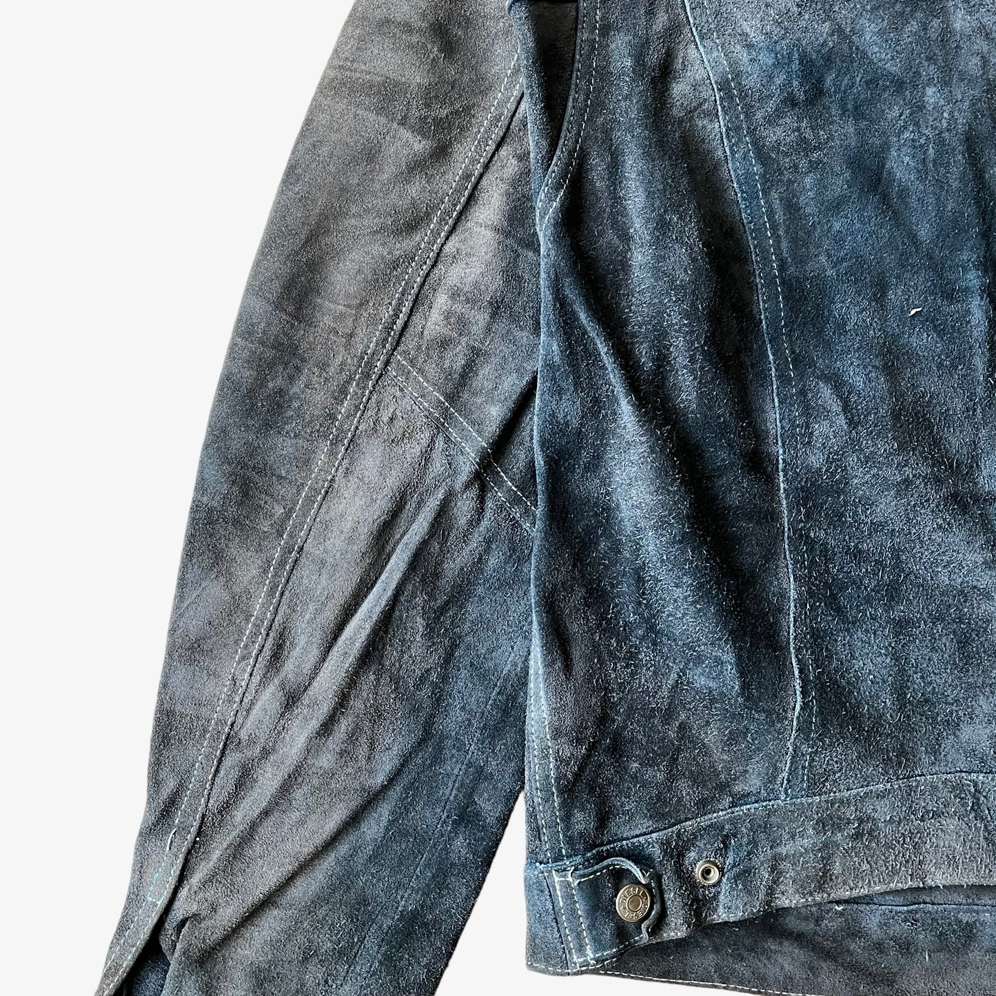 Vintage 1980s Diesel Blue Navy Leather Suede Jacket Arm - Casspios Dream