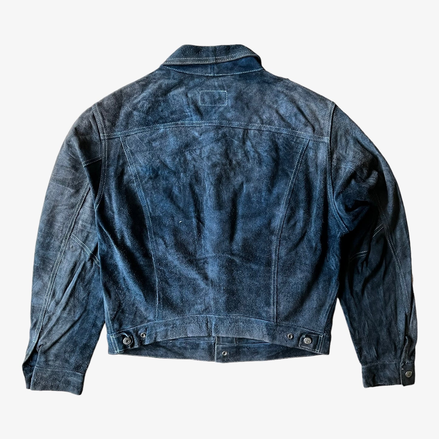 Vintage 1980s Diesel Blue Navy Leather Suede Jacket Back - Casspios Dream