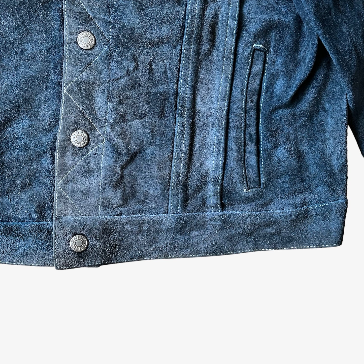 Vintage 1980s Diesel Blue Navy Leather Suede Jacket Button - Casspios Dream
