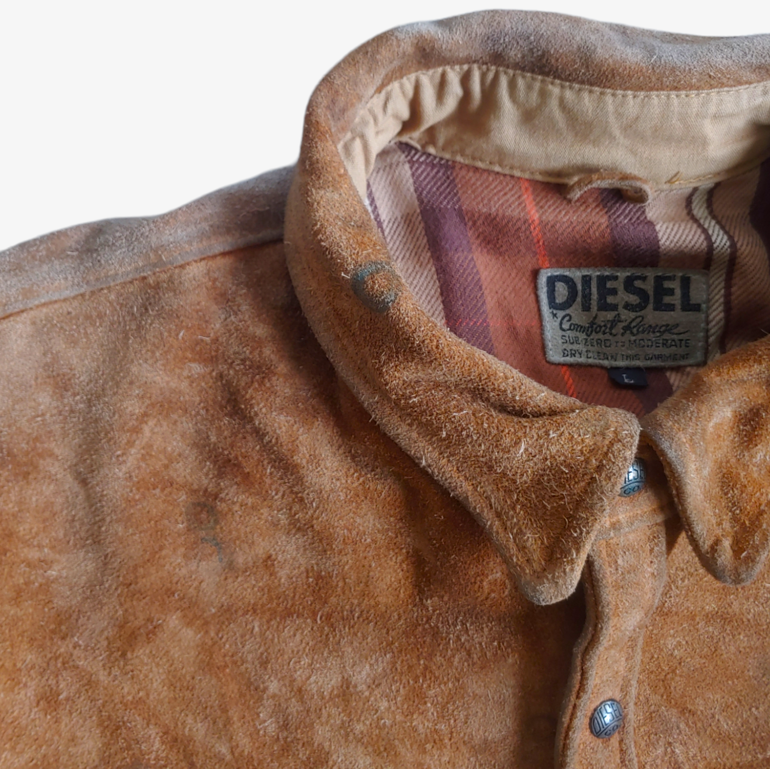 Vintage 1980s Diesel Comfort Range Brown Suede Leather Shirt Jacket Shacket Collar - Casspios Dream