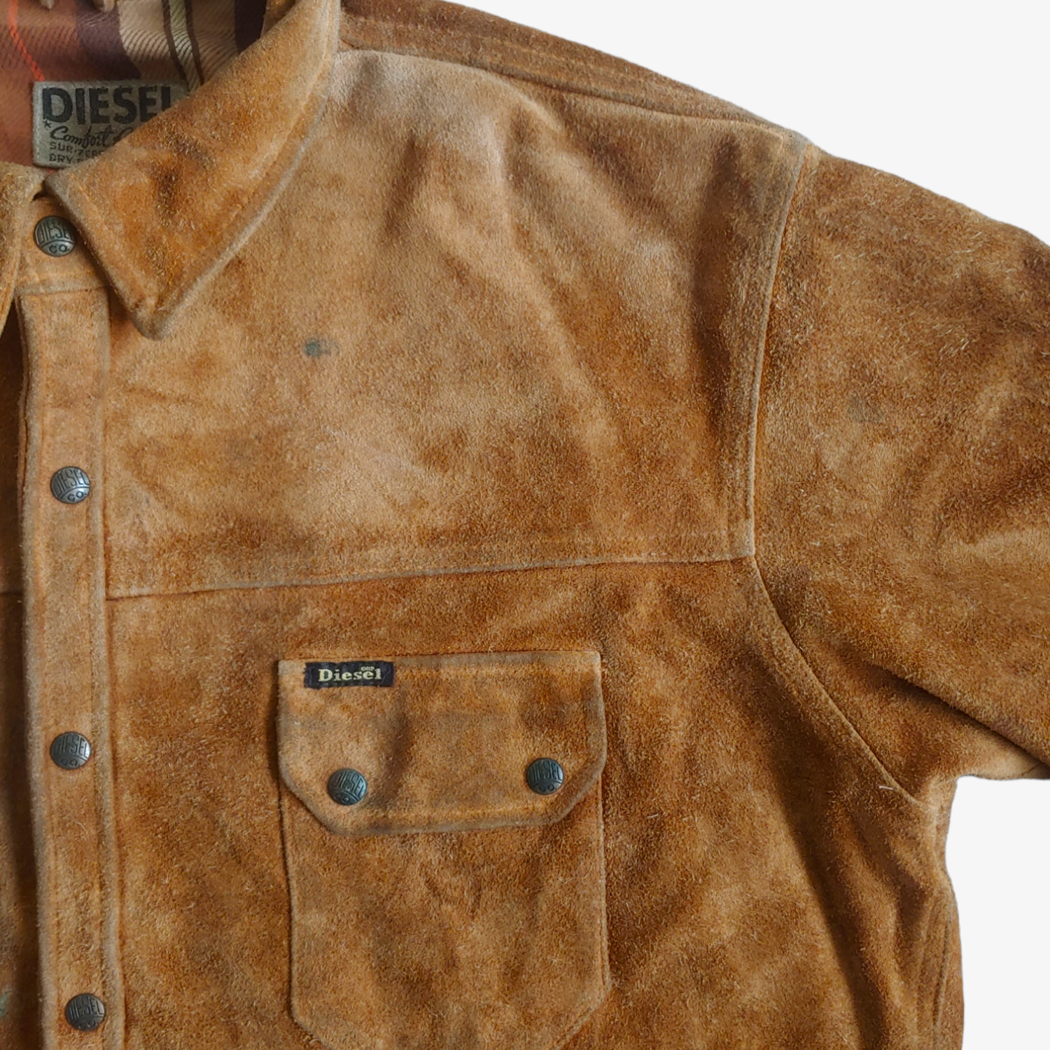 Vintage 1980s Diesel Comfort Range Brown Suede Leather Shirt Jacket Shacket Logo - Casspios Dream