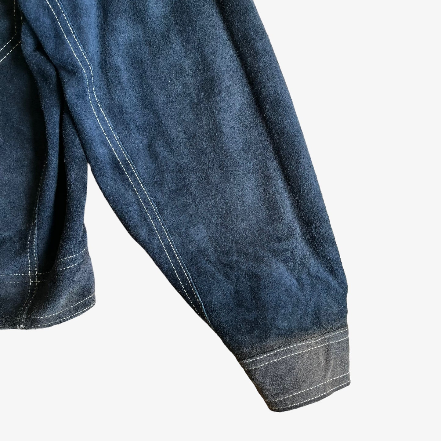 Vintage 1980s Diesel Jeans Workwear 8077-R Blue Leather Suede Reversible Jacket Arm – Casspios Dream