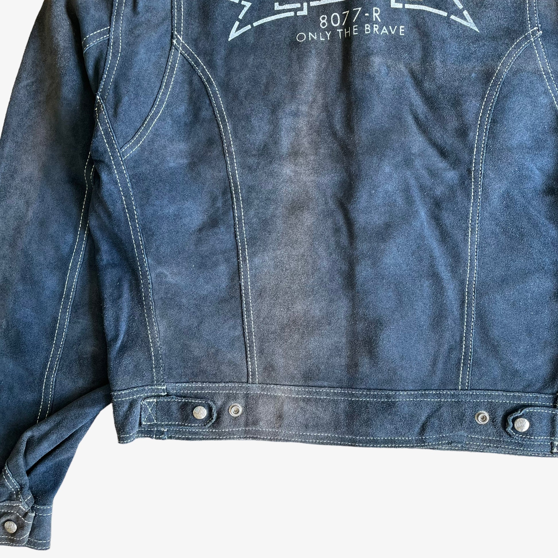 Vintage 1980s Diesel Jeans Workwear 8077-R Blue Leather Suede Reversible Jacket Back Wear – Casspios Dream
