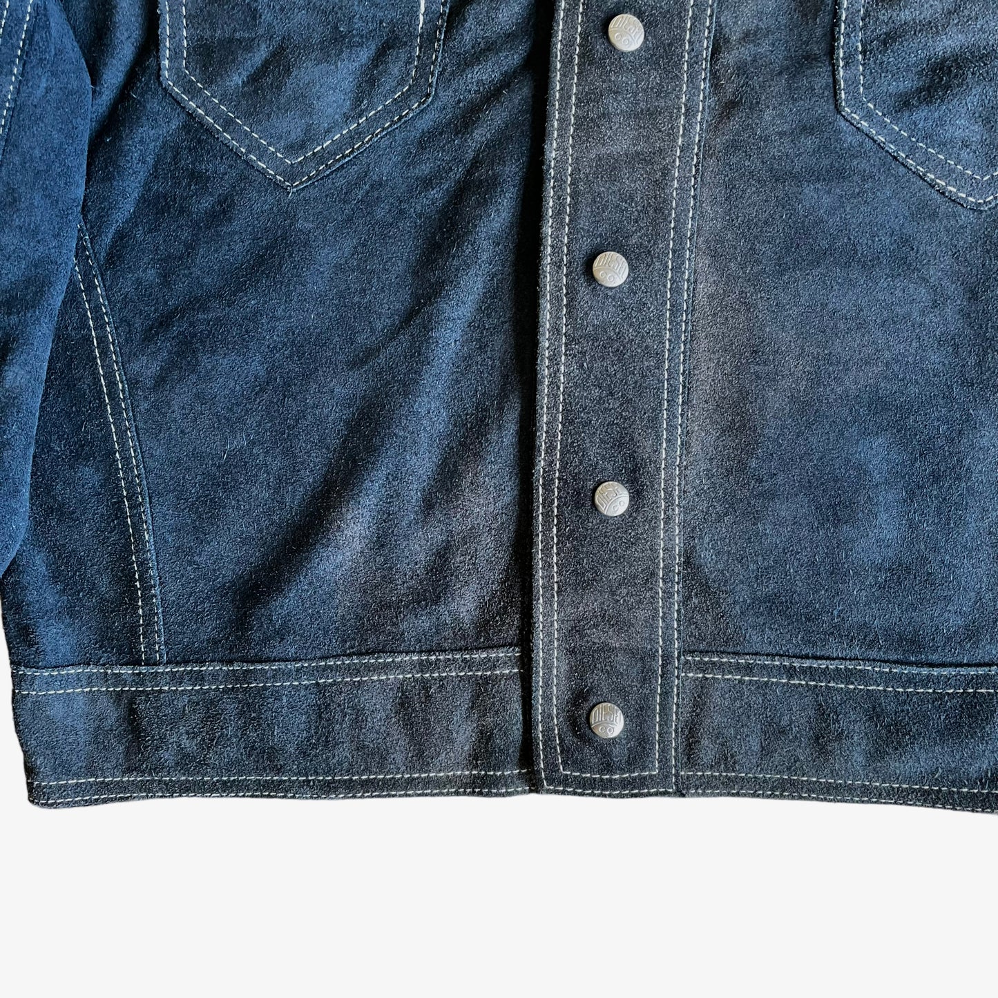 Vintage 1980s Diesel Jeans Workwear 8077-R Blue Leather Suede Reversible Jacket Buttons – Casspios Dream