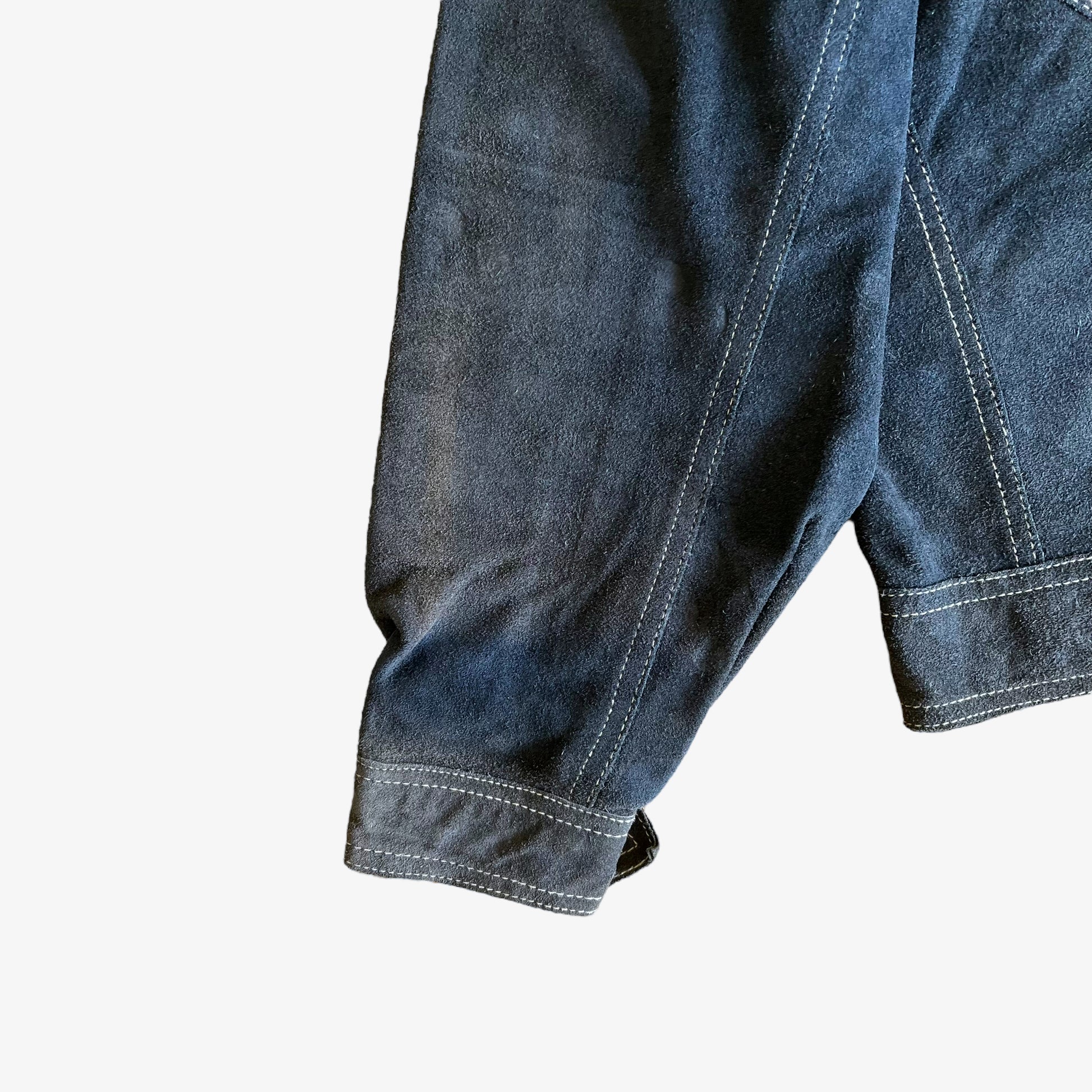 Vintage 1980s Diesel Jeans Workwear 8077-R Blue Leather Suede Reversible Jacket Cuff – Casspios Dream
