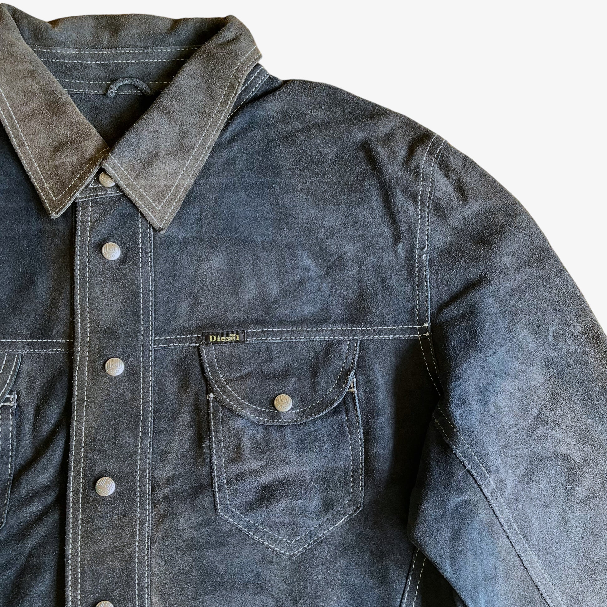 Vintage 1980s Diesel Jeans Workwear 8077-R Blue Leather Suede Reversible Jacket Pocket – Casspios Dream