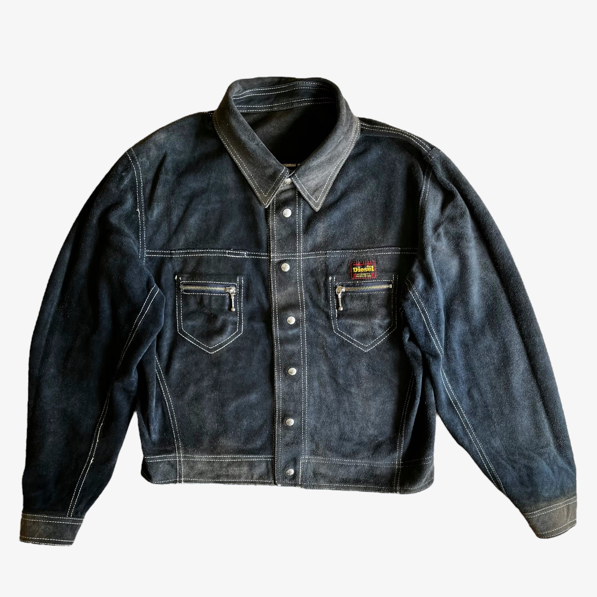 Vintage 1980s Diesel Jeans Workwear 8077-R Blue Leather Suede Reversible Jacket Reversed – Casspios Dream