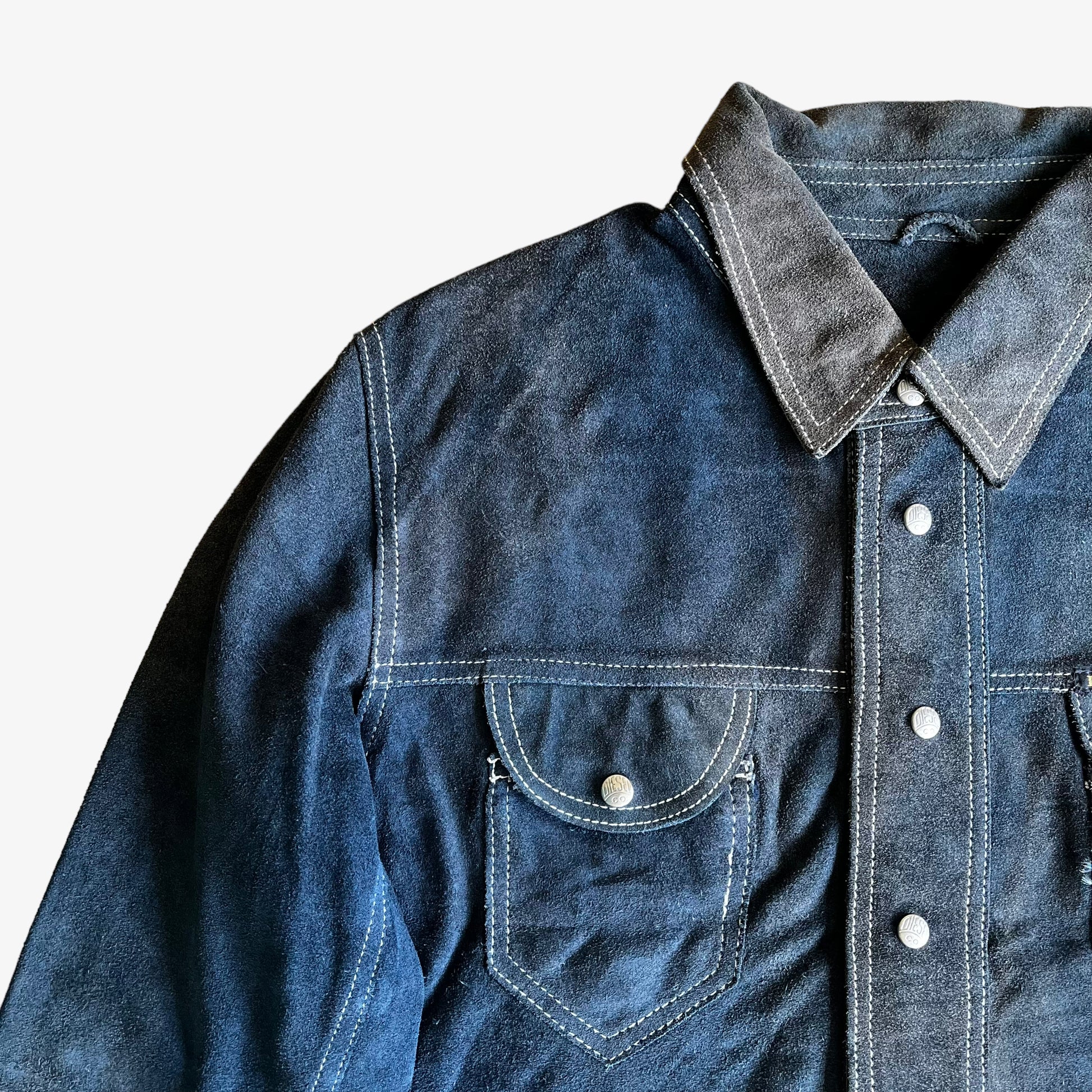 Vintage 1980s Diesel Jeans Workwear 8077-R Blue Leather Suede Reversible Jacket Wear – Casspios Dream