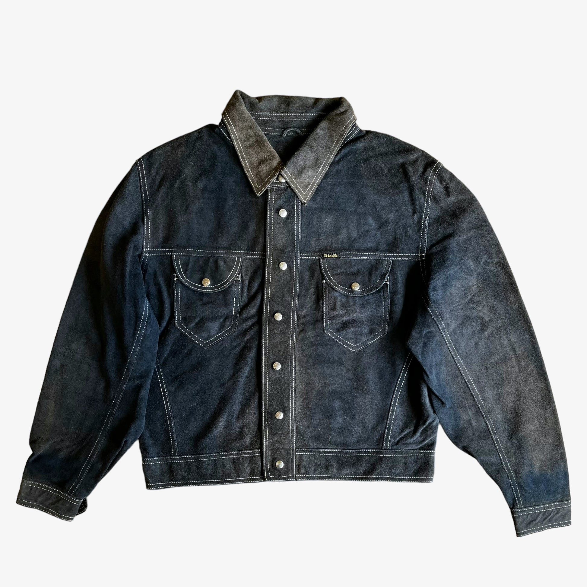Vintage 1980s Diesel Jeans Workwear 8077-R Blue Leather Suede Reversible Jacket – Casspios Dream