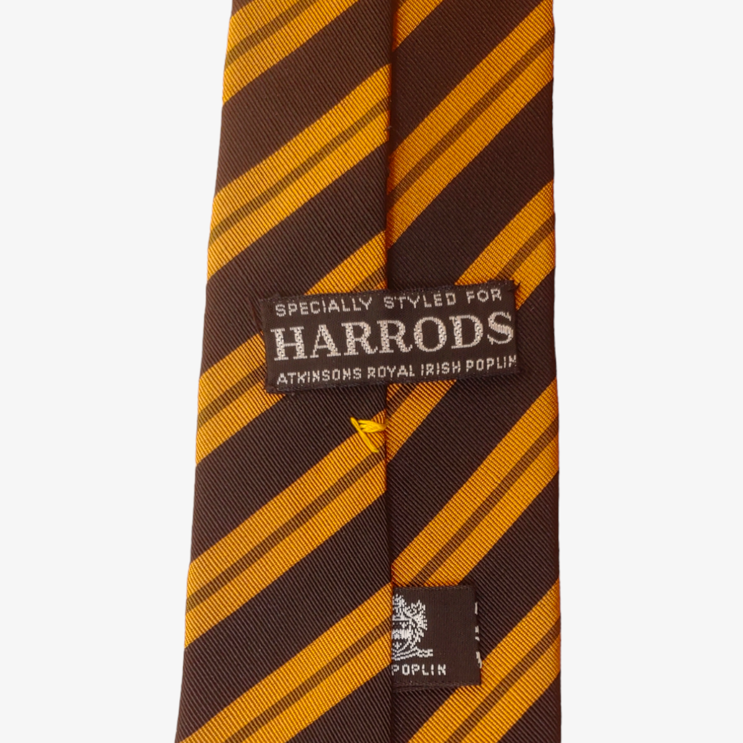 Vintage 1980s Harrods Knightsbridge Orange & Black Striped Skinny Silk Tie Label - Casspios Dream