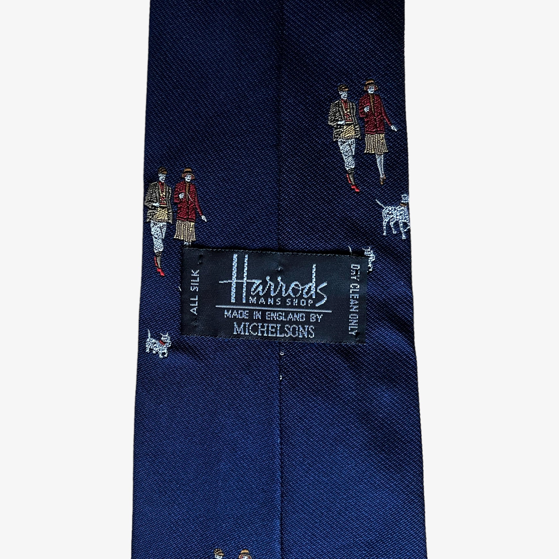 Vintage 1980s Harrods Dog Walkers Embroidered Silk Tie Label - Casspios Dream