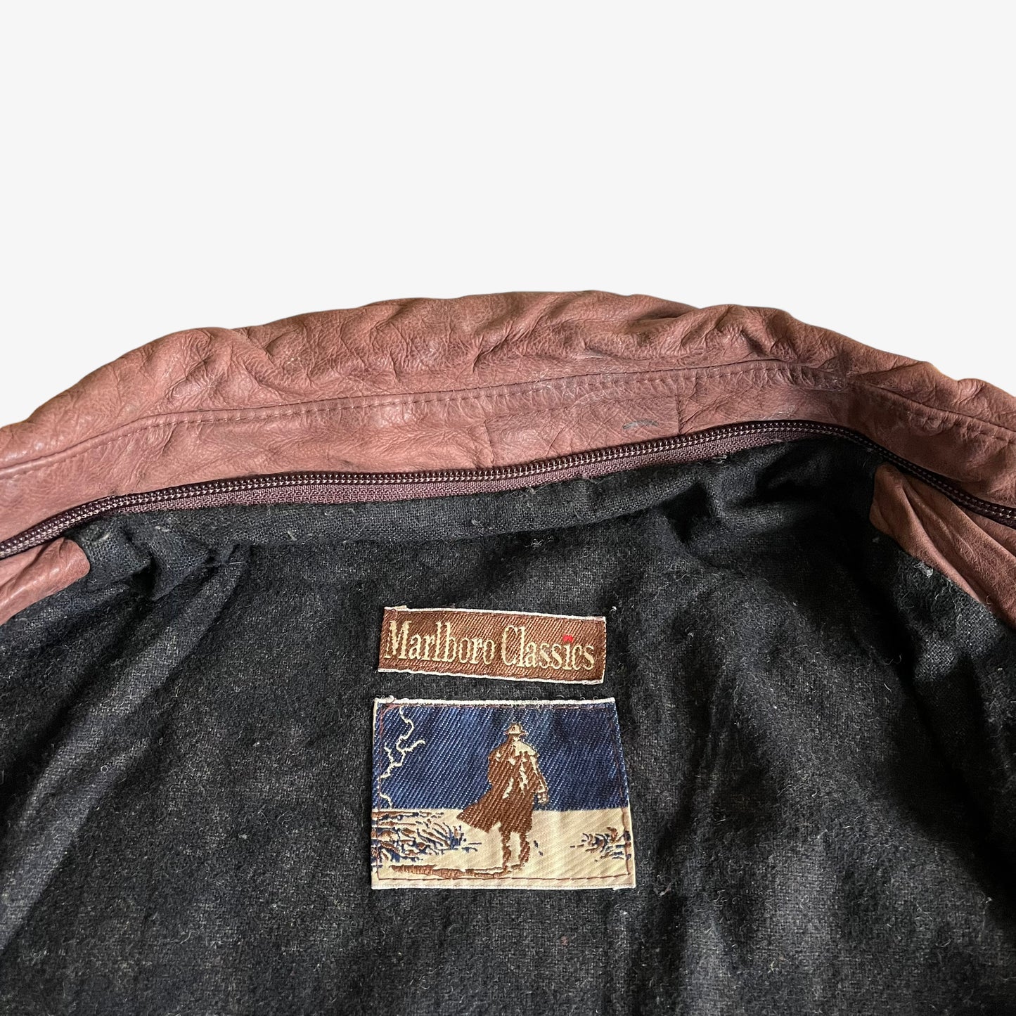 Vintage 1980s Marlboro Classics Red Leather Jacket Label - Casspios Dream