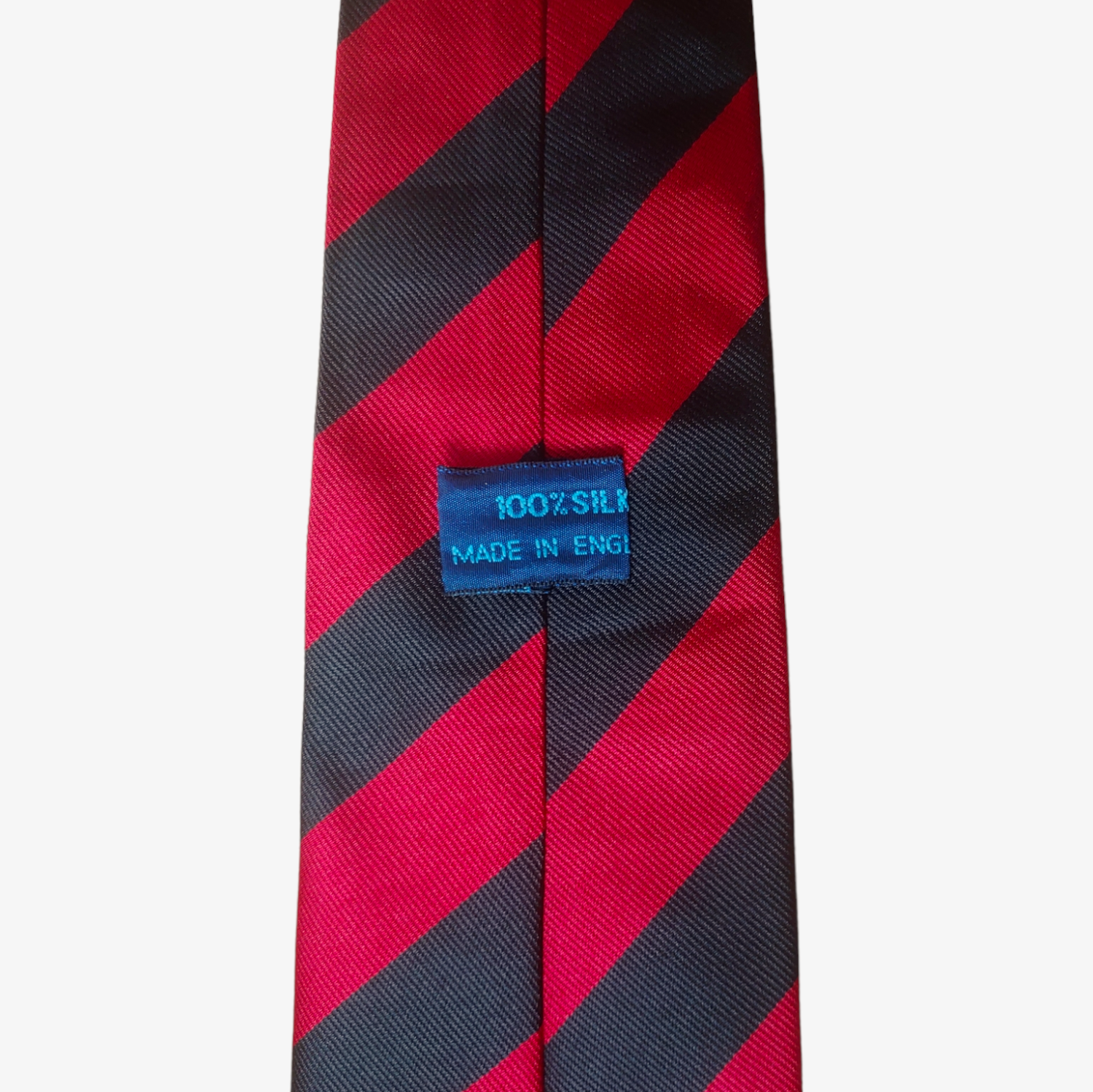 Vintage 1980s Red & Black Striped Skinny Silk Tie Label - Casspios Dream