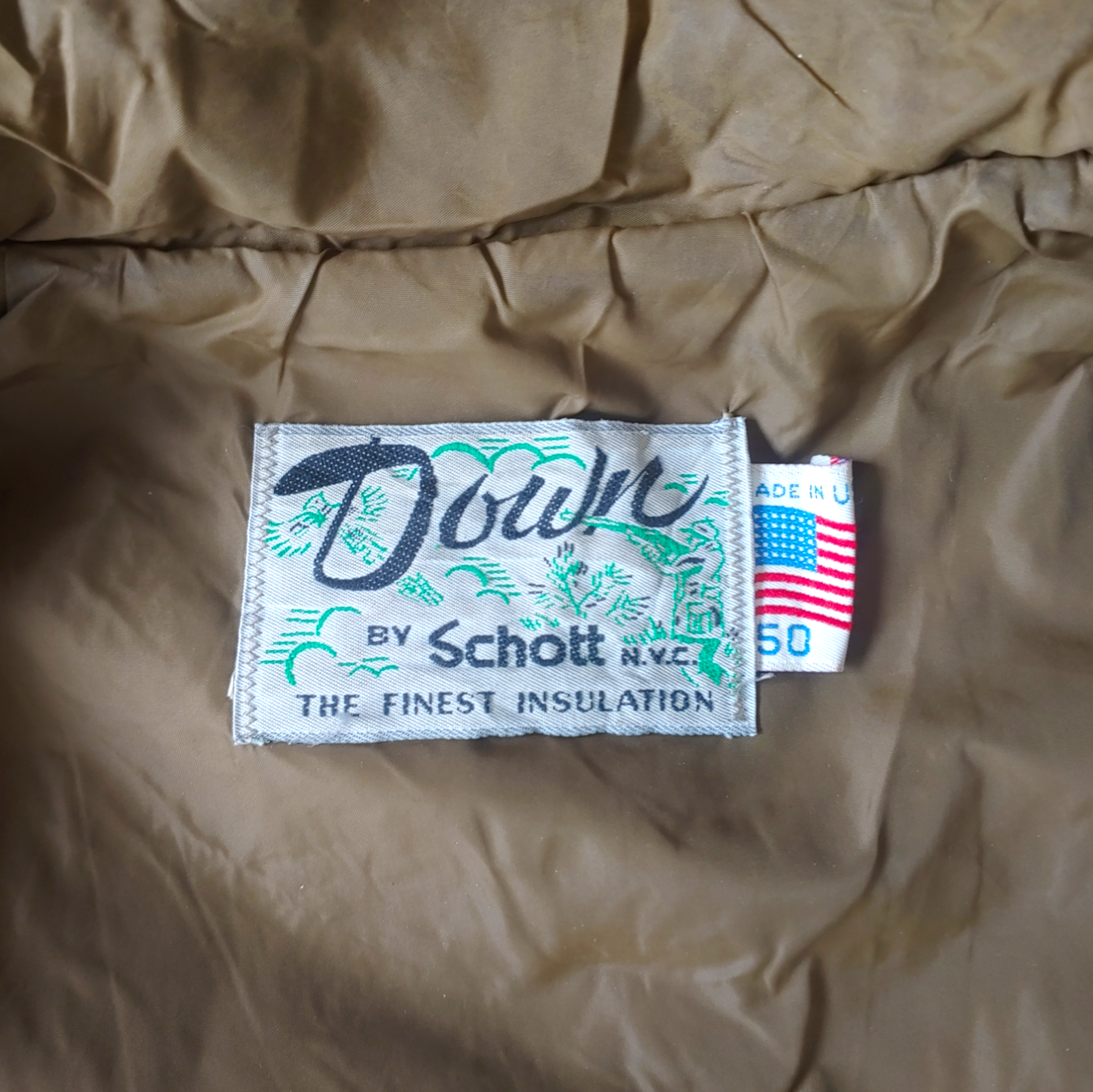 Vintage 1980s Schott NYC Brown Leather Goose Down Puffer Gilet Label - Casspios Dream