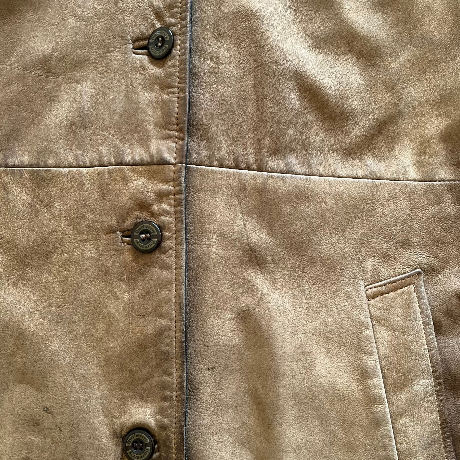 Vintage 1980s Womens Burberry Brown Leather Jacket With Black Trim & Nova Check Lining Buttons - Casspios Dream