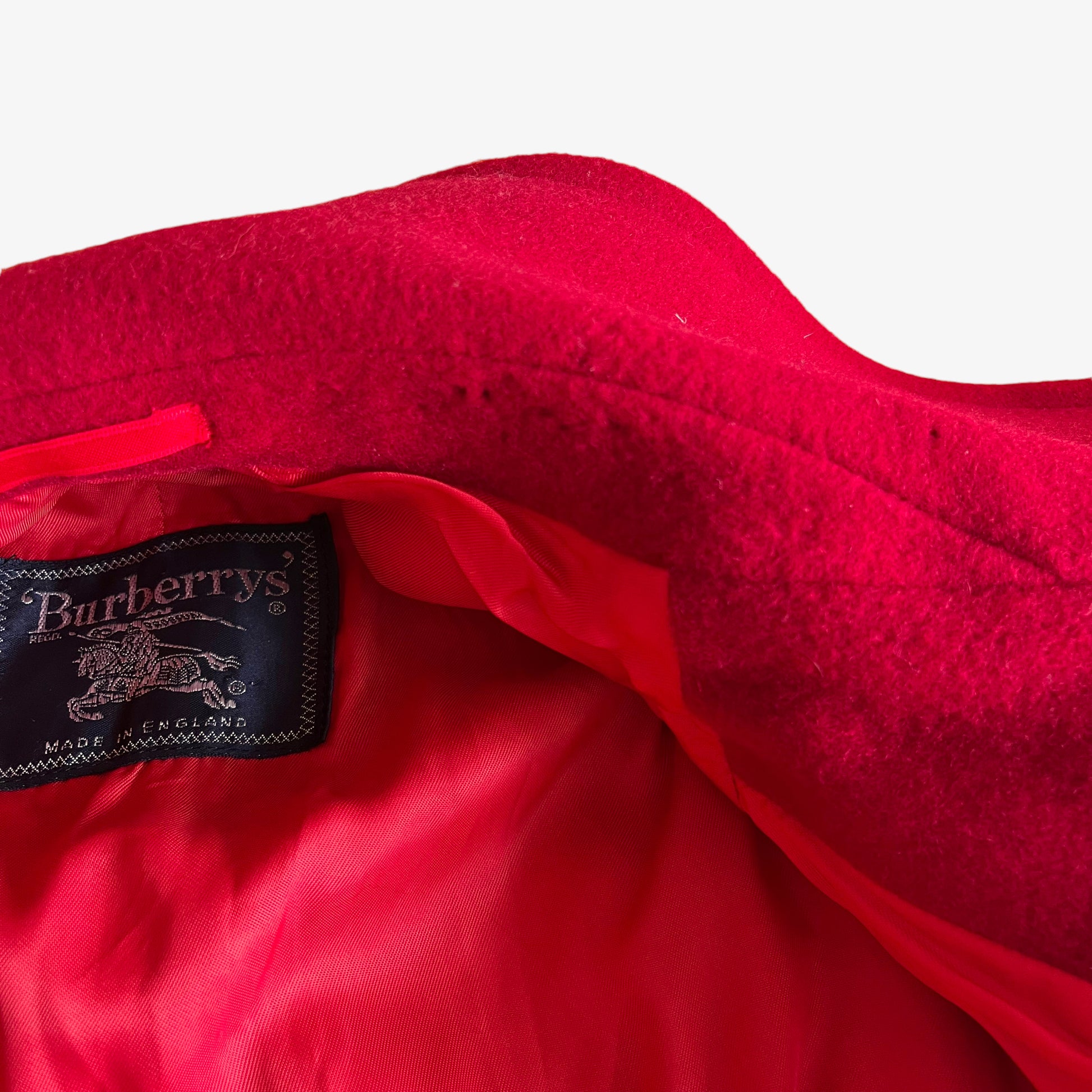 Vintage 1980s Womens Burberry Wool & Camel Hair Double Breasted Red Coat Collar - Casspios Dream