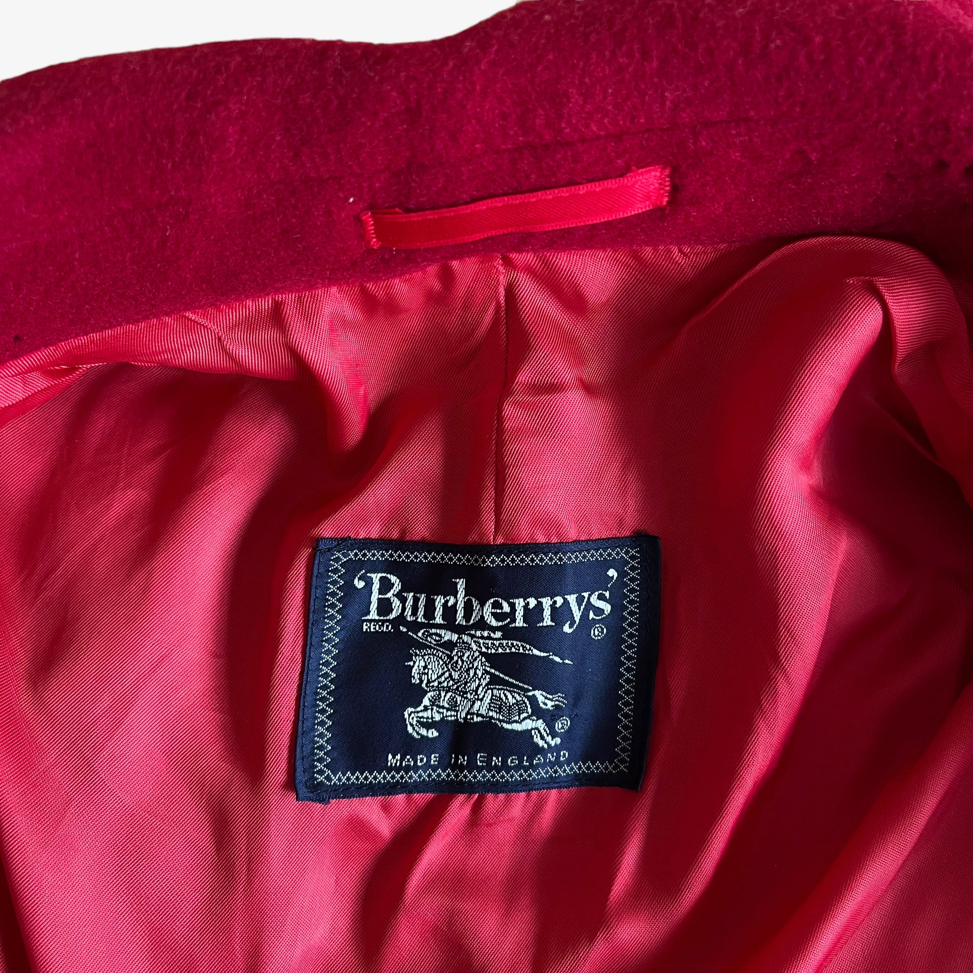 Vintage 1980s Womens Burberry Wool & Camel Hair Double Breasted Red Coat Label - Casspios Dream