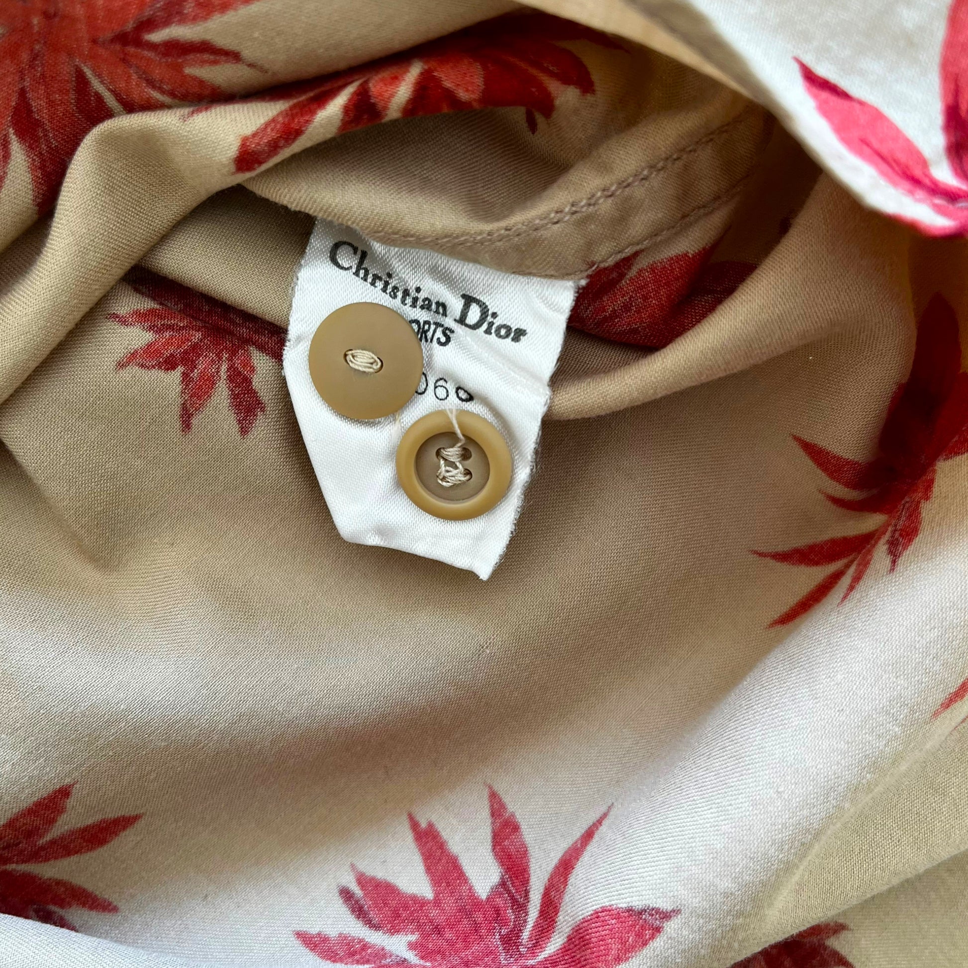 Vintage 1980s Womens Christian Dior Sport Floral Silk Shirt Inside Label - Casspios Dream