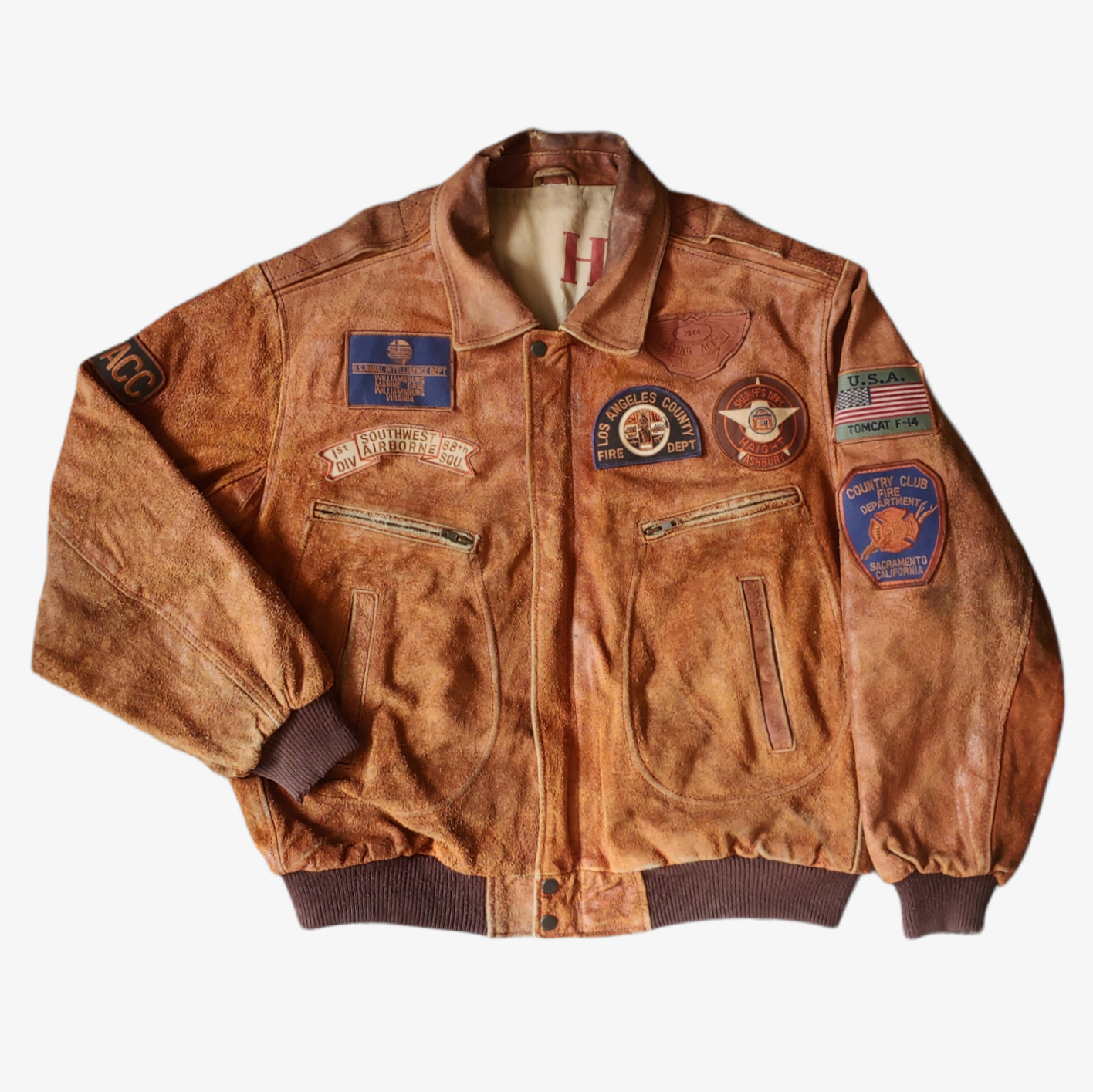 Vintage 1989 Chia Aviation Service Brown Leather Pilot Jacket - Casspios Dream