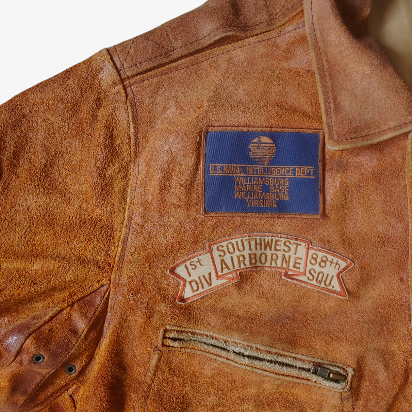 Vintage 1989 Chia Aviation Service Brown Leather Pilot Jacket Badges - Casspios Dream