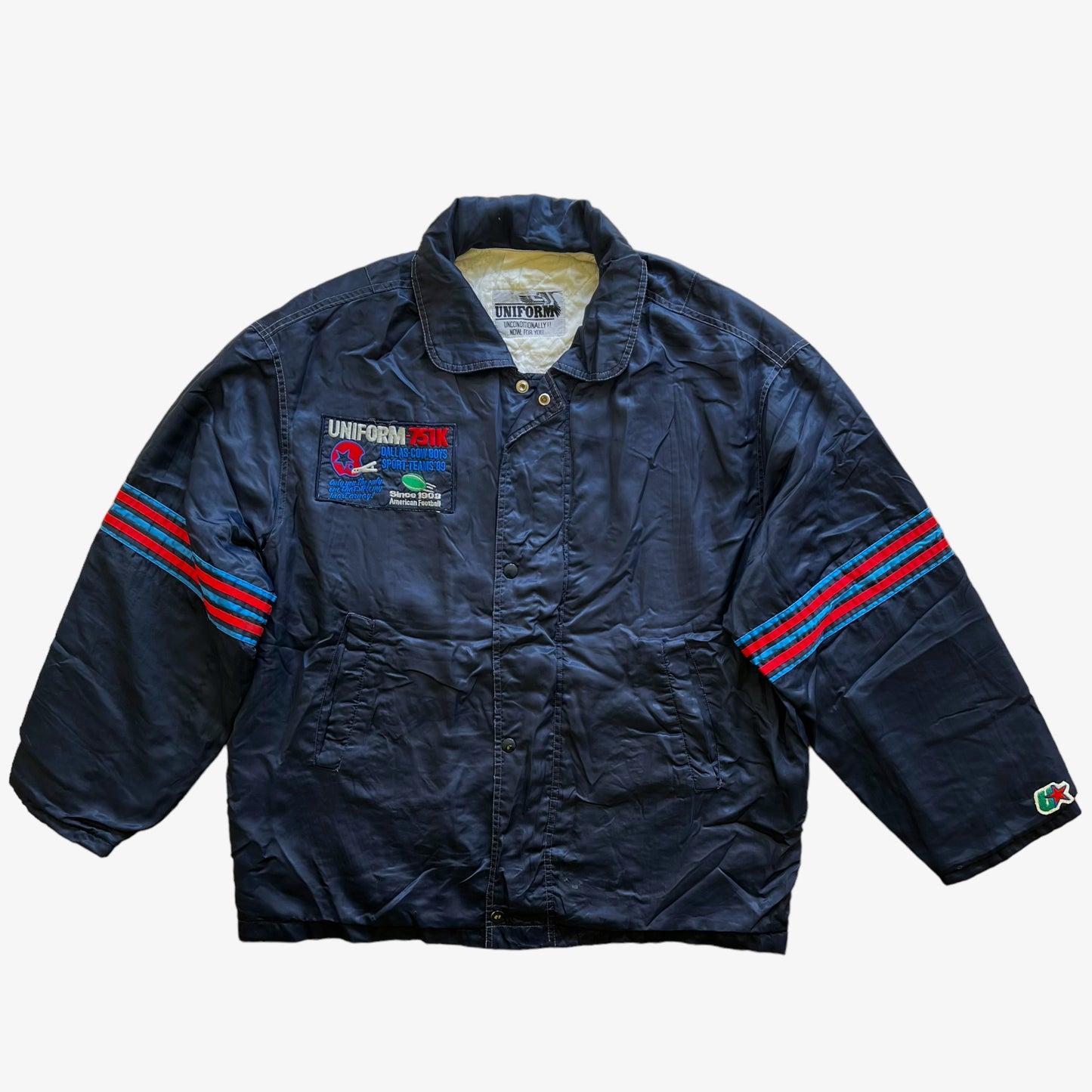 Vintage 1989 Uniform x Dallas Cowboys NFL Blue Satin Football Varsity Jacket - Casspios Dream