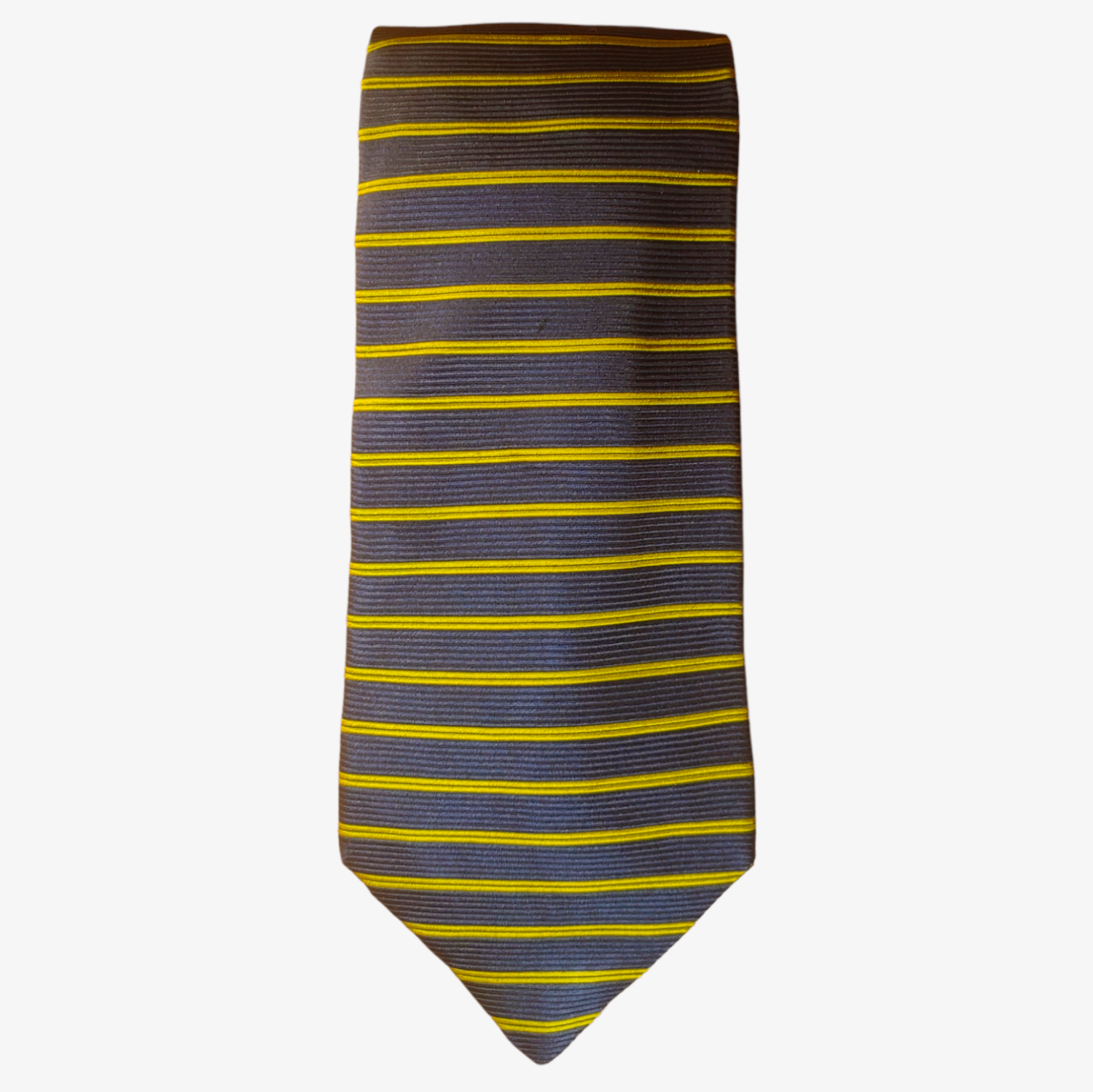 Vintage 1990s Henry Cottons Yellow Navy Striped Silk Tie - Casspios Dream
