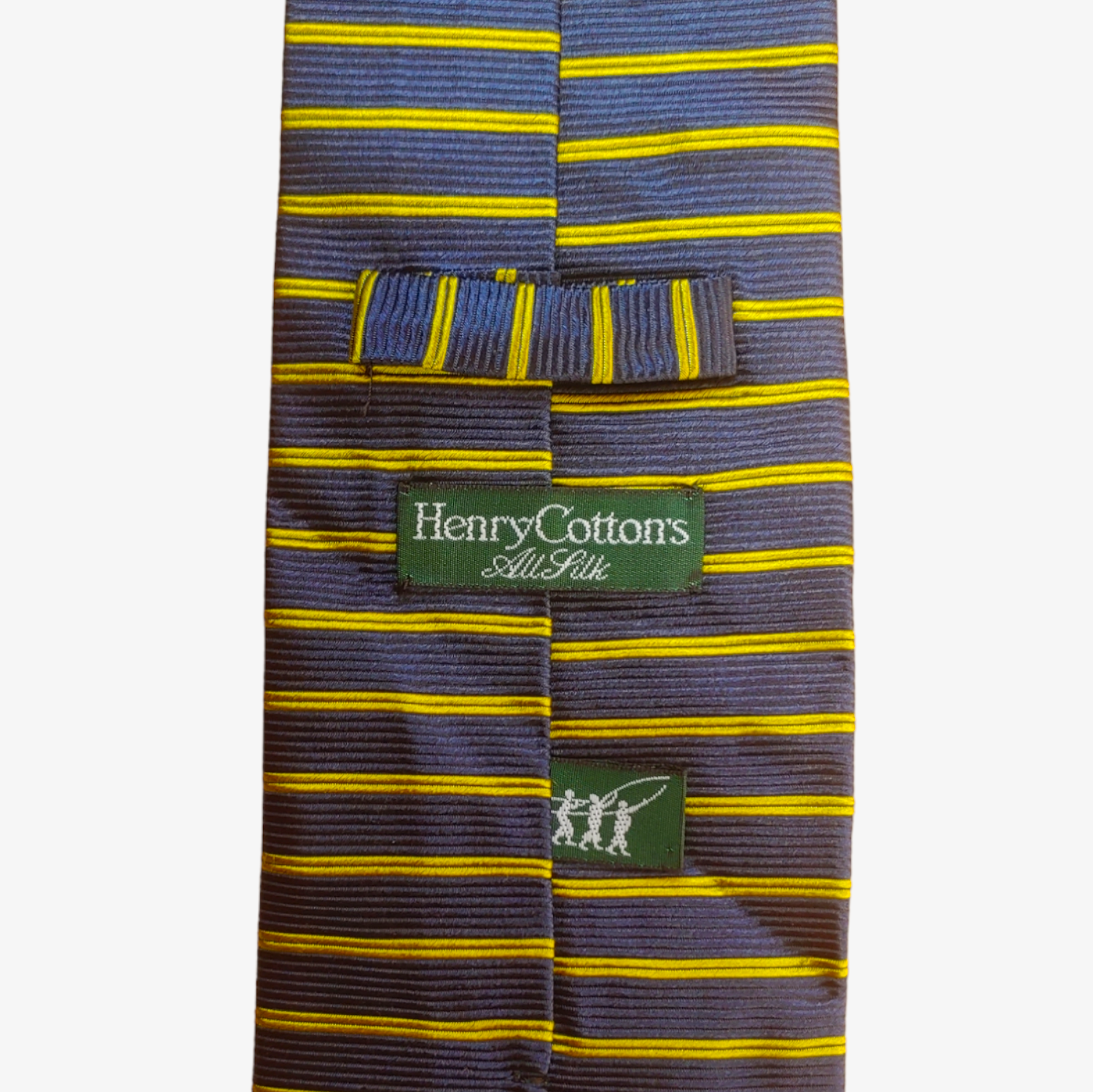 Vintage 1990s Henry Cottons Yellow Navy Striped Silk Tie Label - Casspios Dream