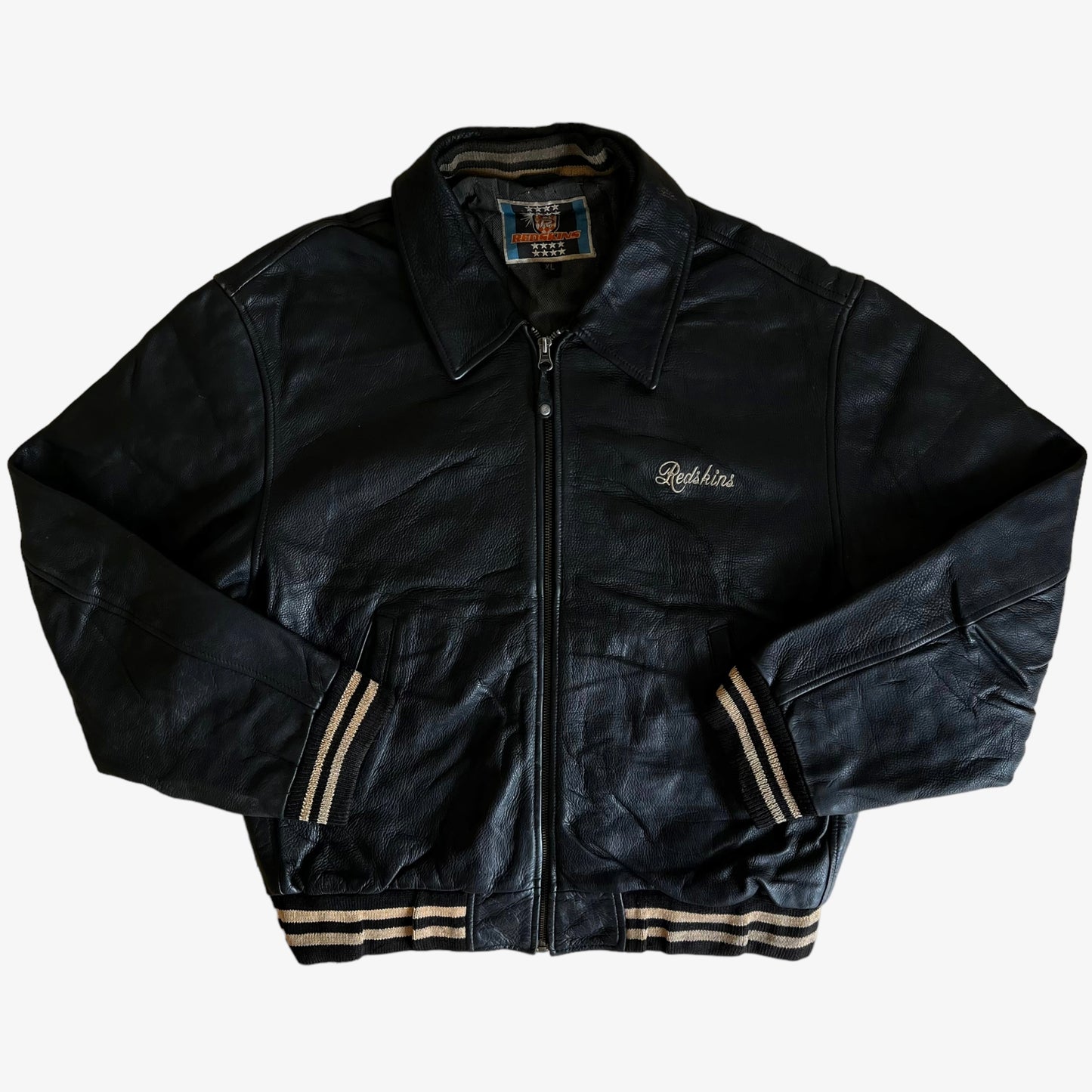 Vintage 1990s Redskins Black Leather Varsity Jacket - Casspios Dream