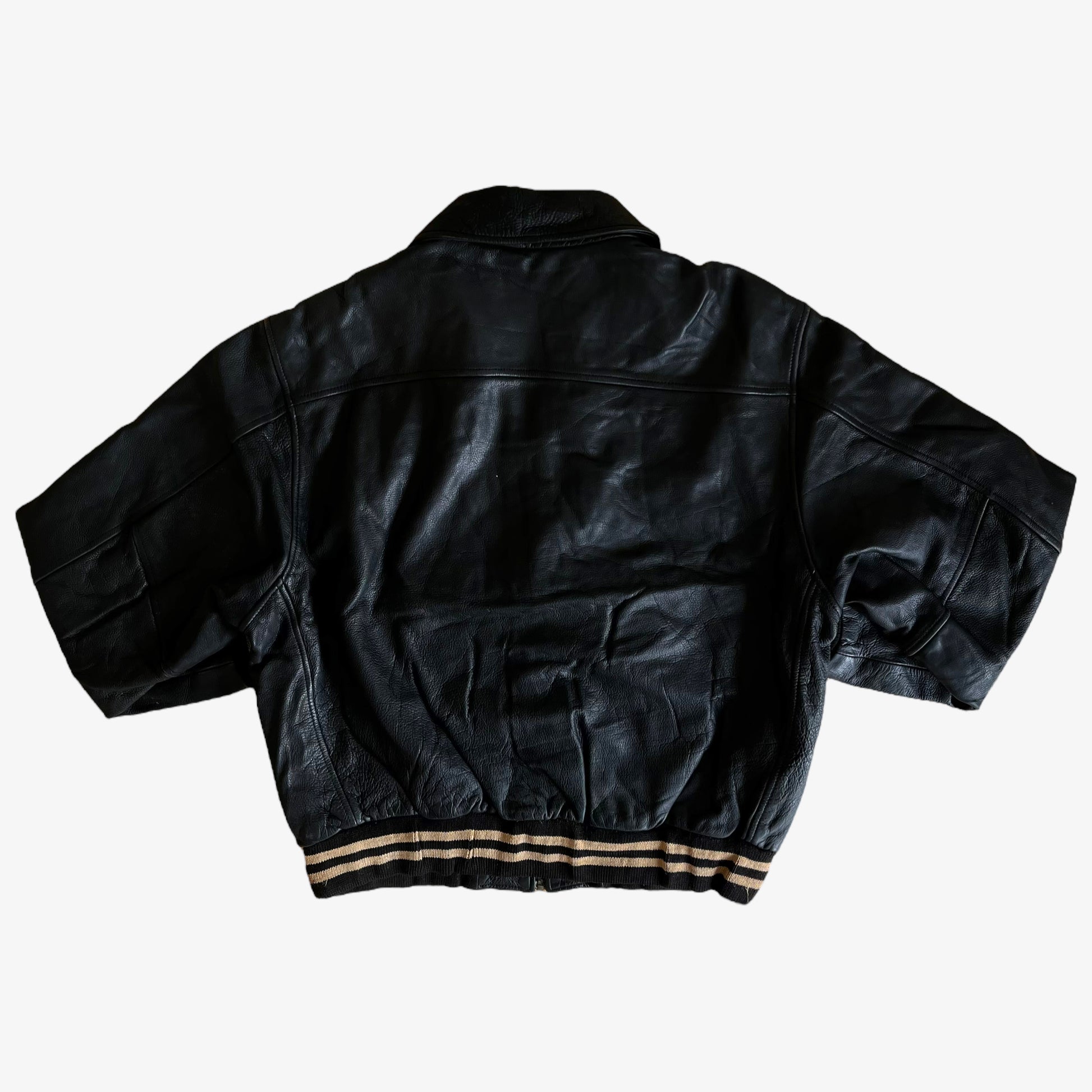 Vintage 1990s Redskins Black Leather Varsity Jacket Back - Casspios Dream