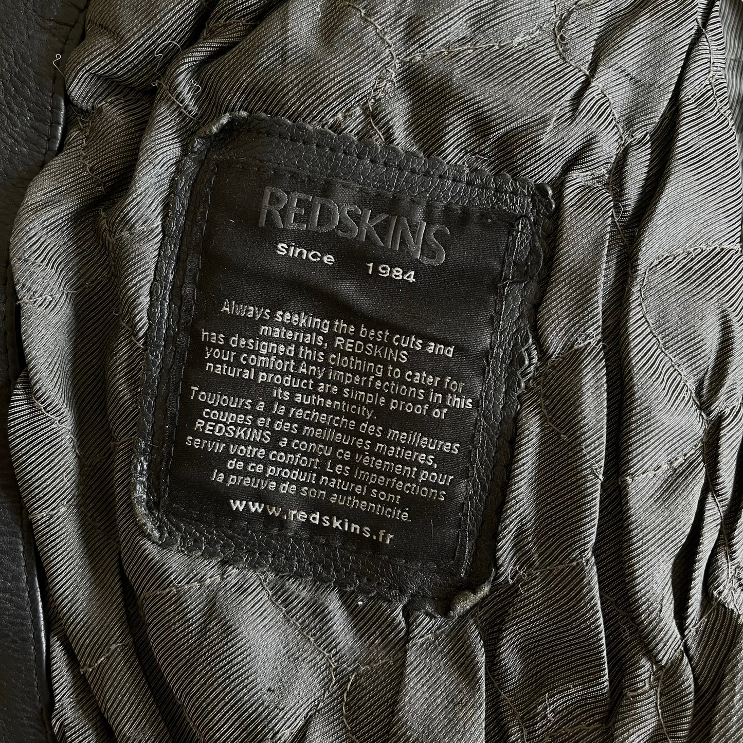 Vintage 1990s Redskins Black Leather Varsity Jacket Inside Label - Casspios Dream
