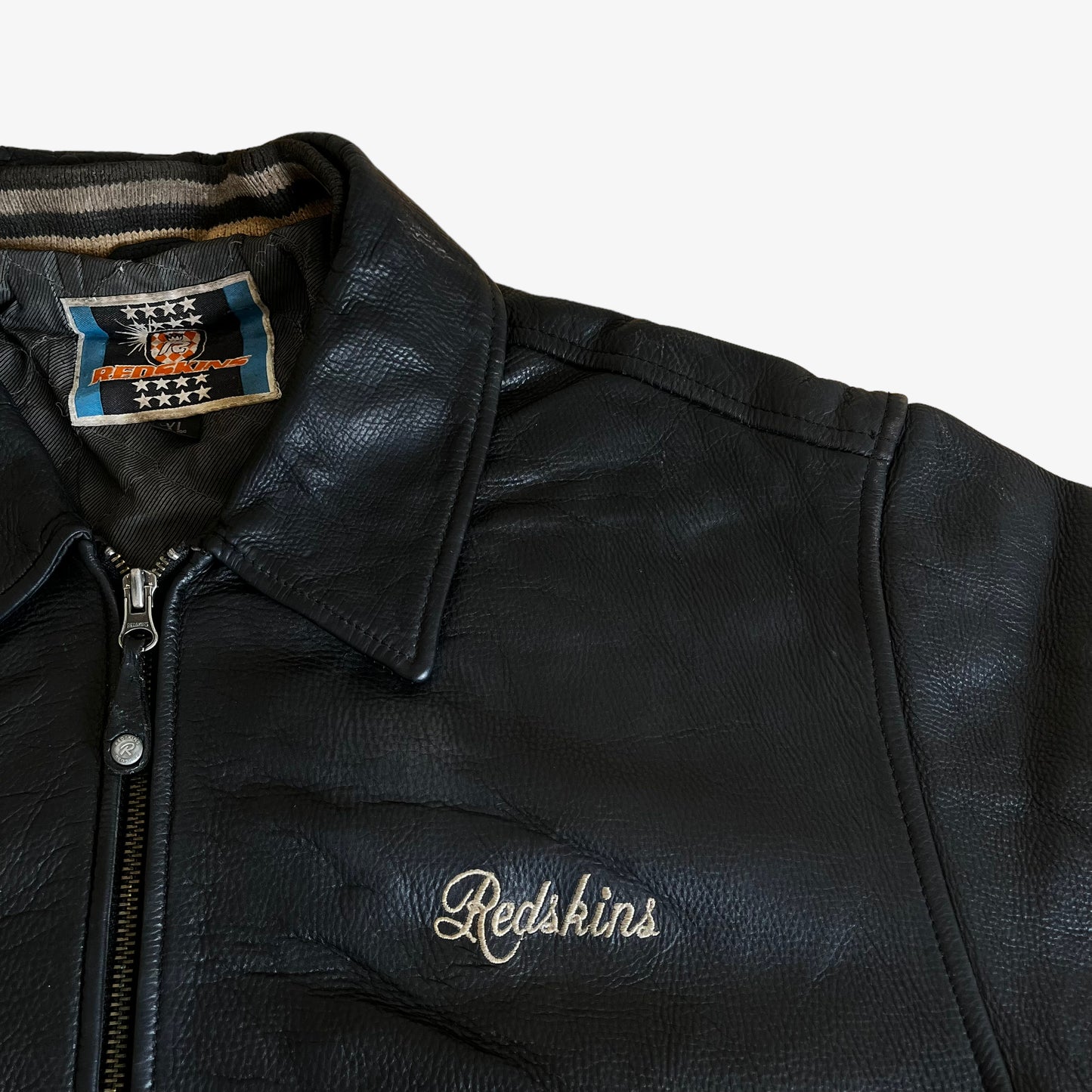 Vintage 1990s Redskins Black Leather Varsity Jacket Logo - Casspios Dream