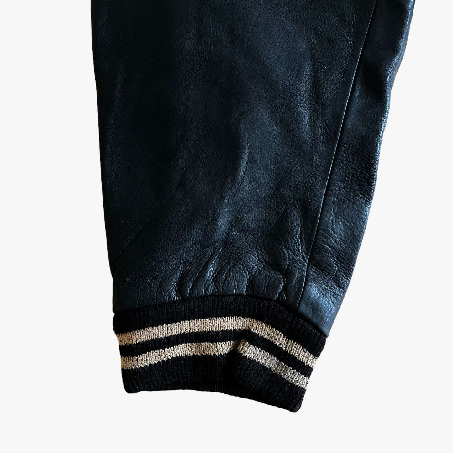Vintage 1990s Redskins Black Leather Varsity Jacket Sleeve - Casspios Dream