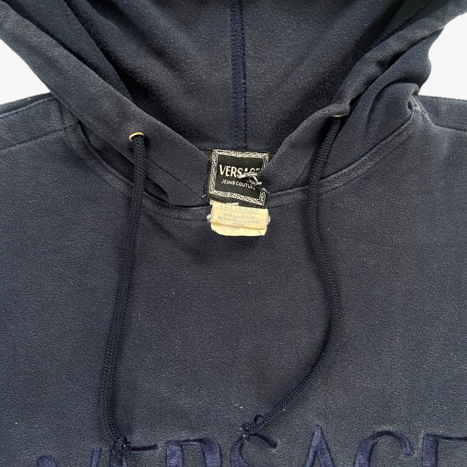Vintage 1990s Versace Jeans Couture Spell Out Hoodie Label - Casspios Dream