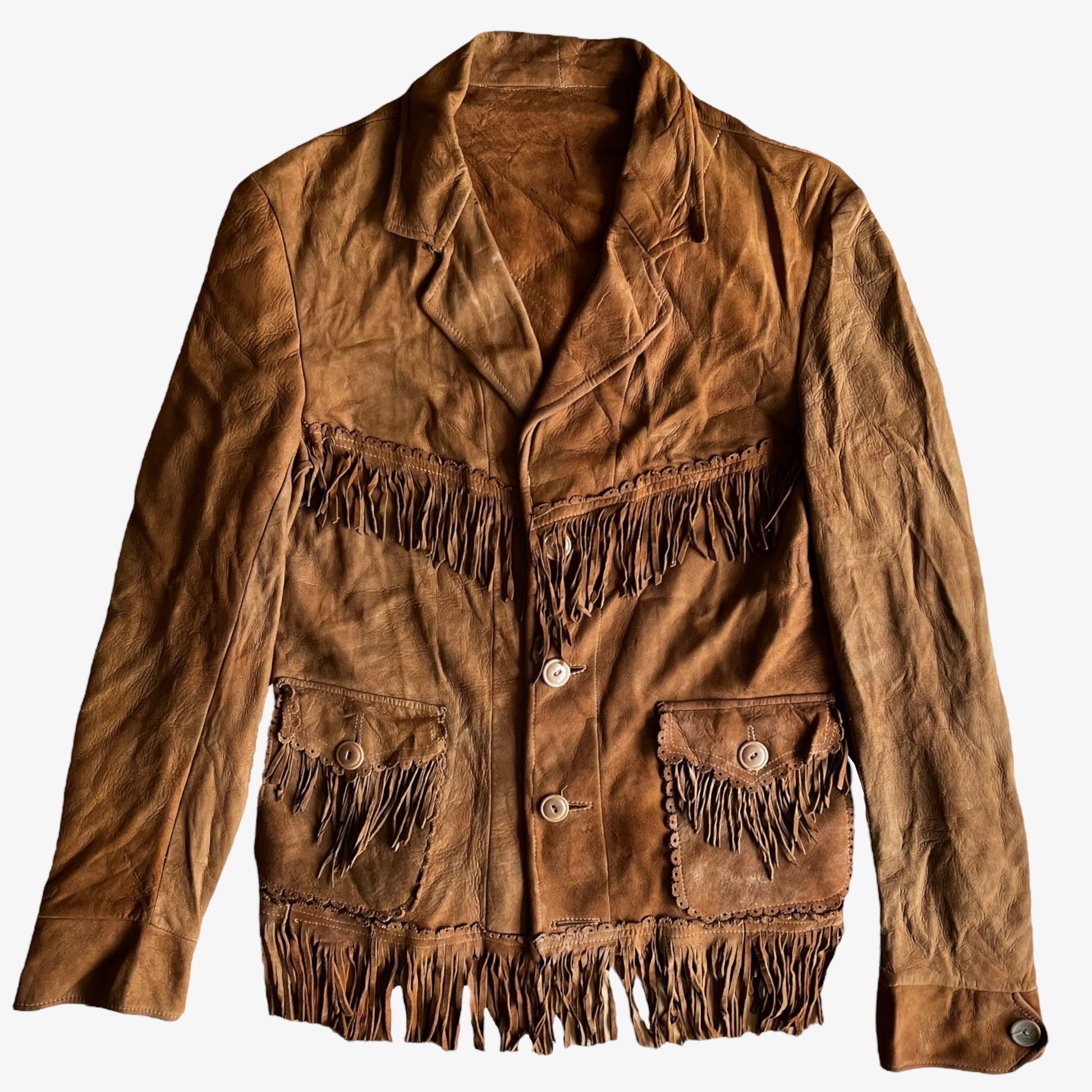Vintage 1990s Womens Brown Leather Tassel Fringe Jacket - Casspios Dream