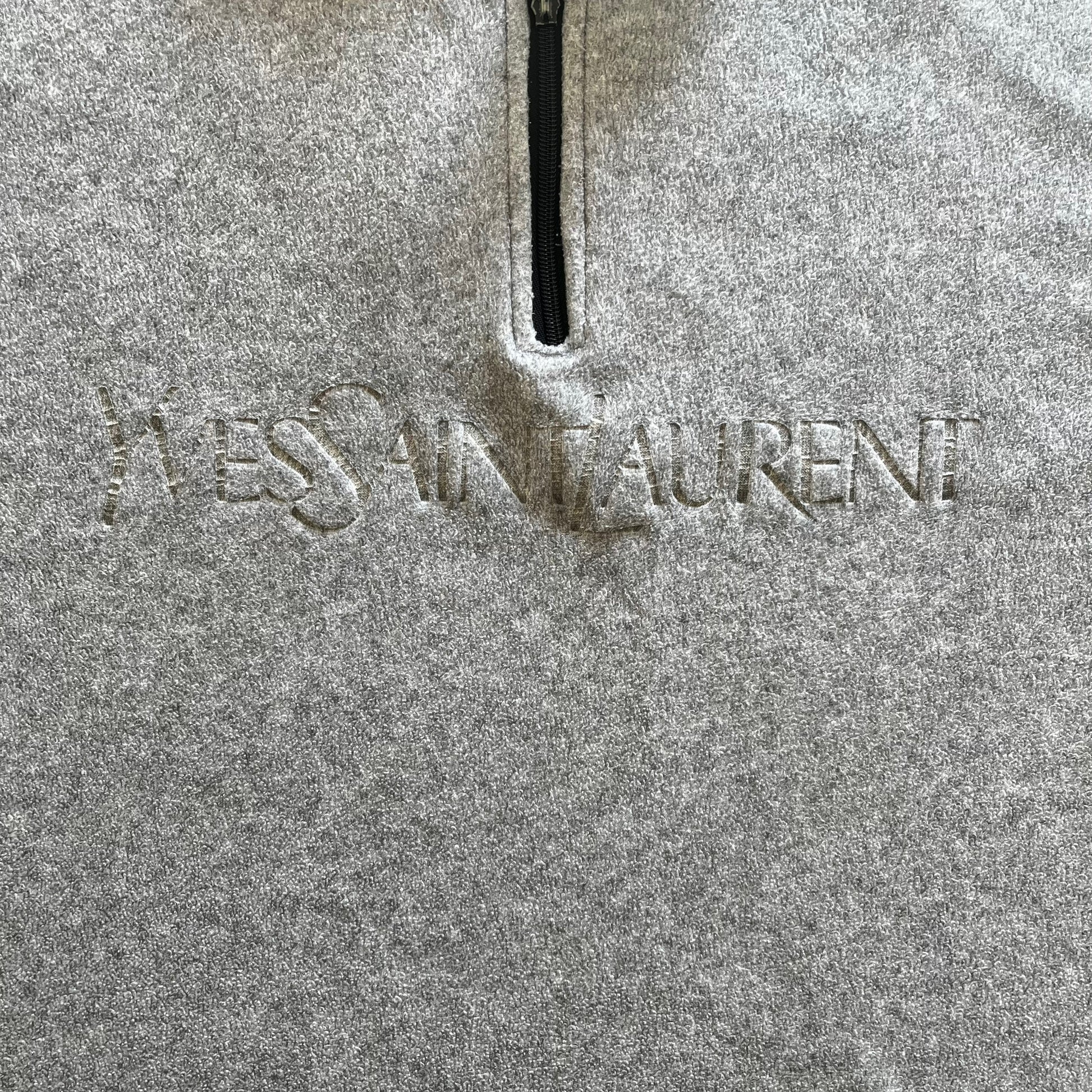 Vintage 1990s Yves Saint Laurent YSL Grey Quarter Zip Fleece Embroidered - Casspios Dream