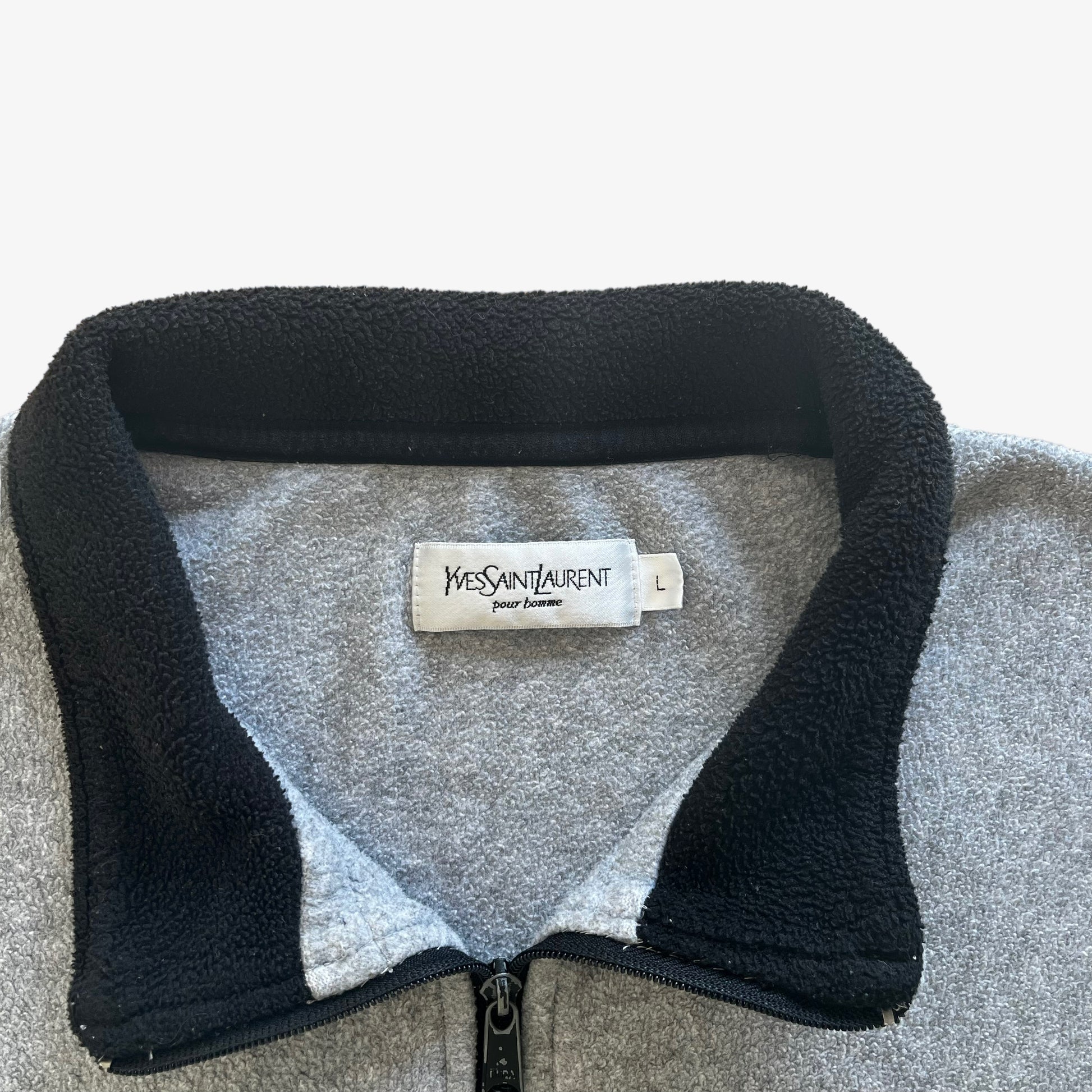 Vintage 1990s Yves Saint Laurent YSL Grey Quarter Zip Fleece Label - Casspios Dream