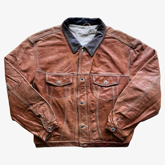 Vintage 1990s Zingaro Brown Leather Trucker Biker Jacket - Casspios Dream