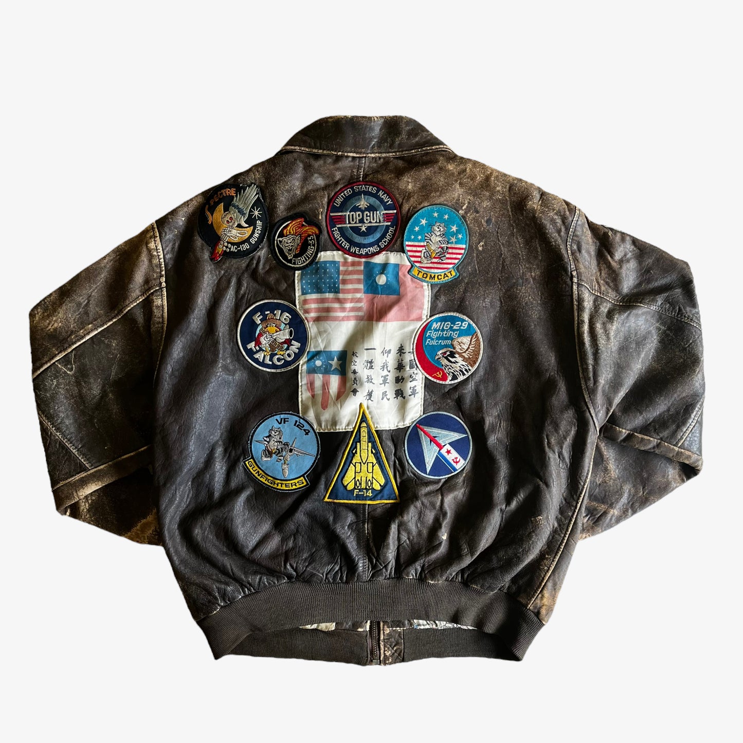 Vintage 80s AVIREX 1986 Original Top Gun Movie Promotional Leather Pilot Jacket Back - Casspios Dream
