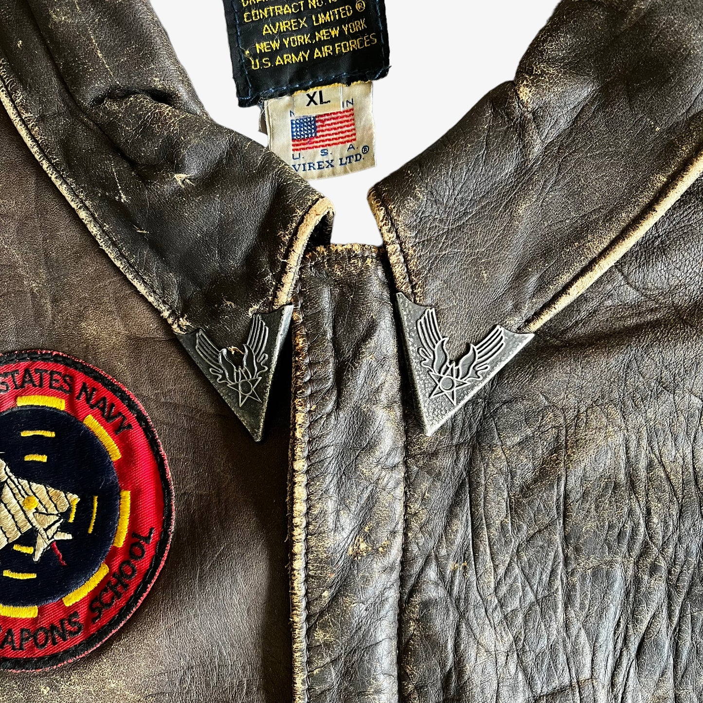 Vintage 80s AVIREX 1986 Original Top Gun Movie Promotional Leather Pilot Jacket Collar - Casspios Dream