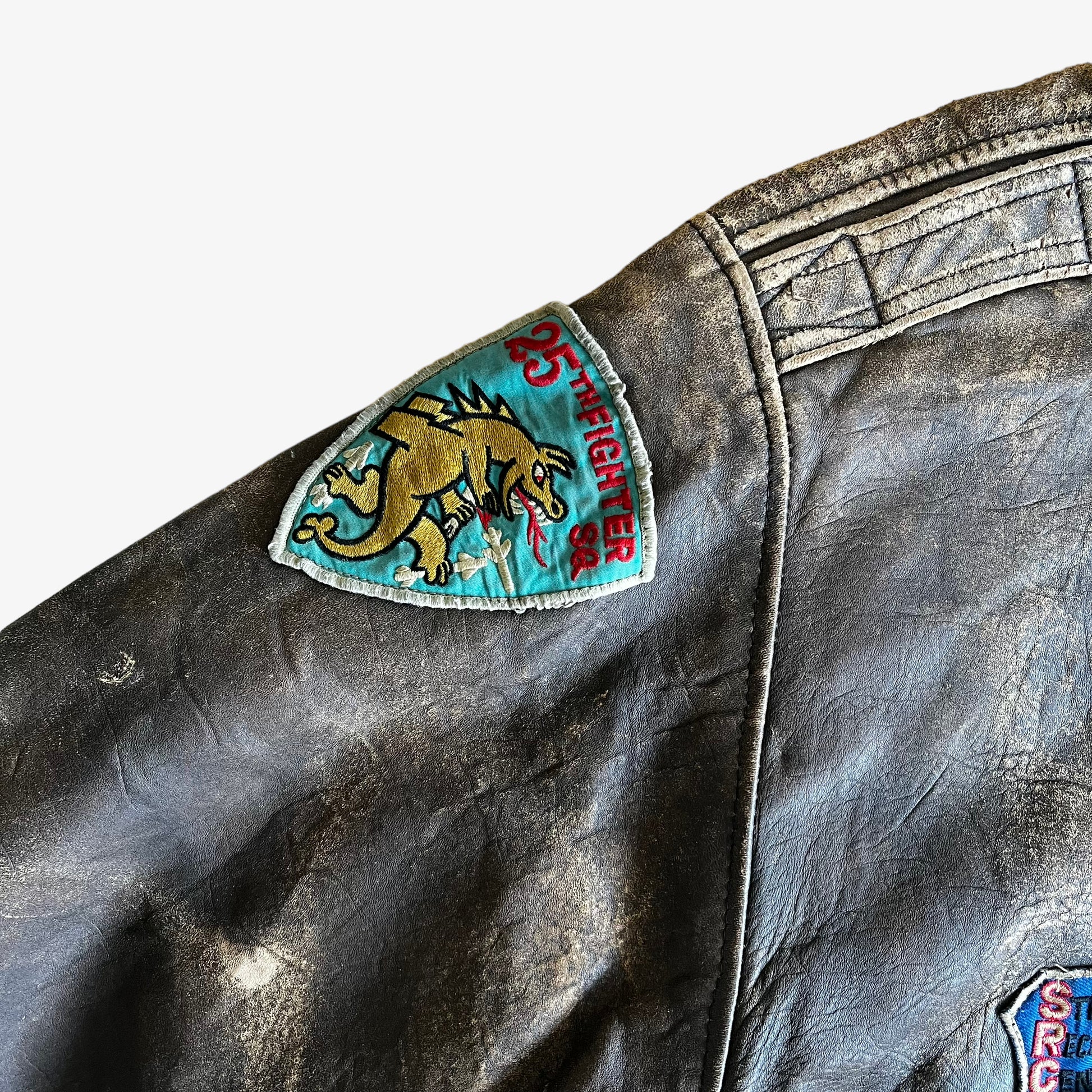 Vintage 80s AVIREX 1986 Original Top Gun Movie Promotional Leather Pilot Jacket Dragon Patch - Casspios Dream