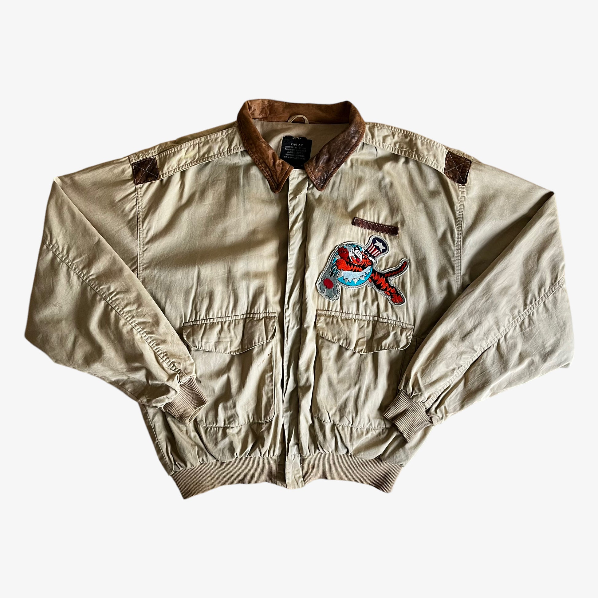 Vintage 80s AVIREX 1987 China Doll Kunming 1944 Back Graphic Pilot Bomber Jacket - Casspios Dream